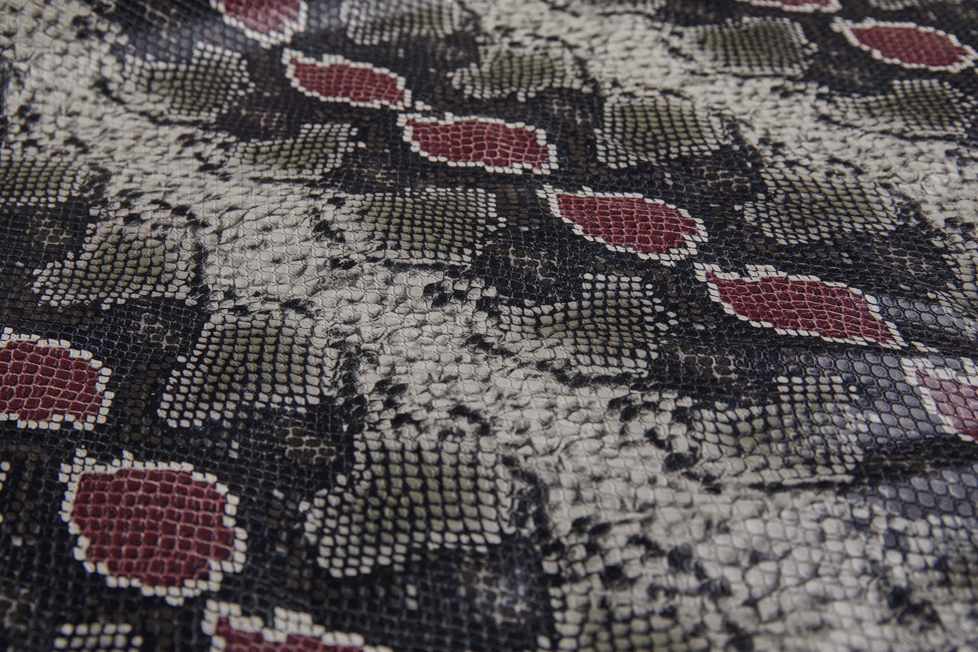Snakeskin Printed Leatherette - Black, Brown, Beige and Maroon fabric, image 9 of 9