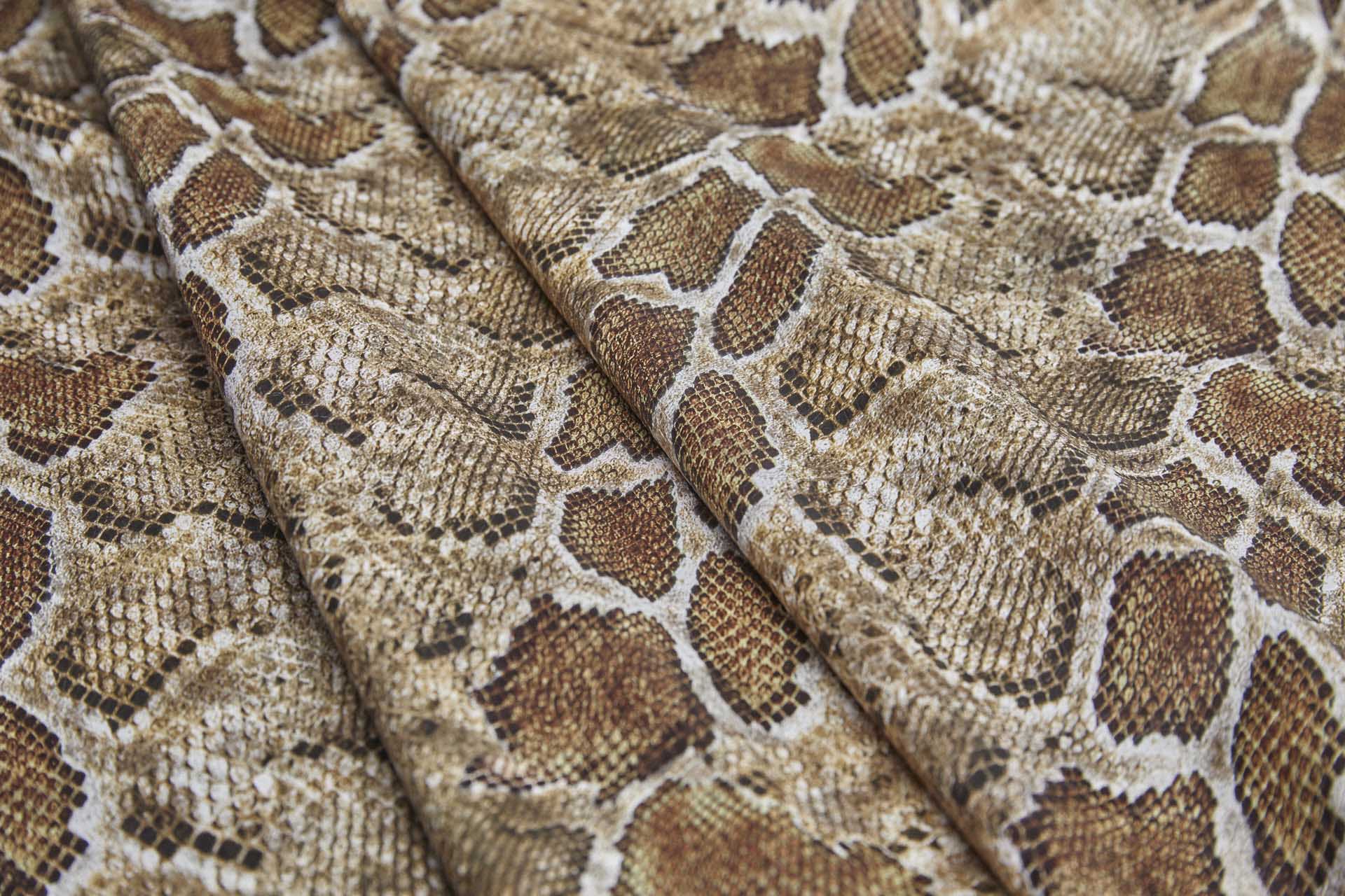Snakeskin Printed Leatherette - Brown Black and Beige fabric
