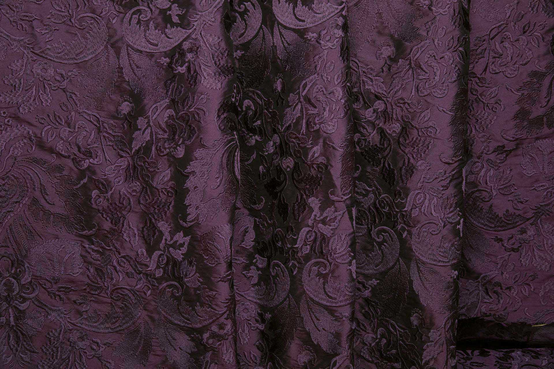 Heavy Jacquard Embroidered Silk Dupion - Rich Aubergine fabric, image 4 of 7