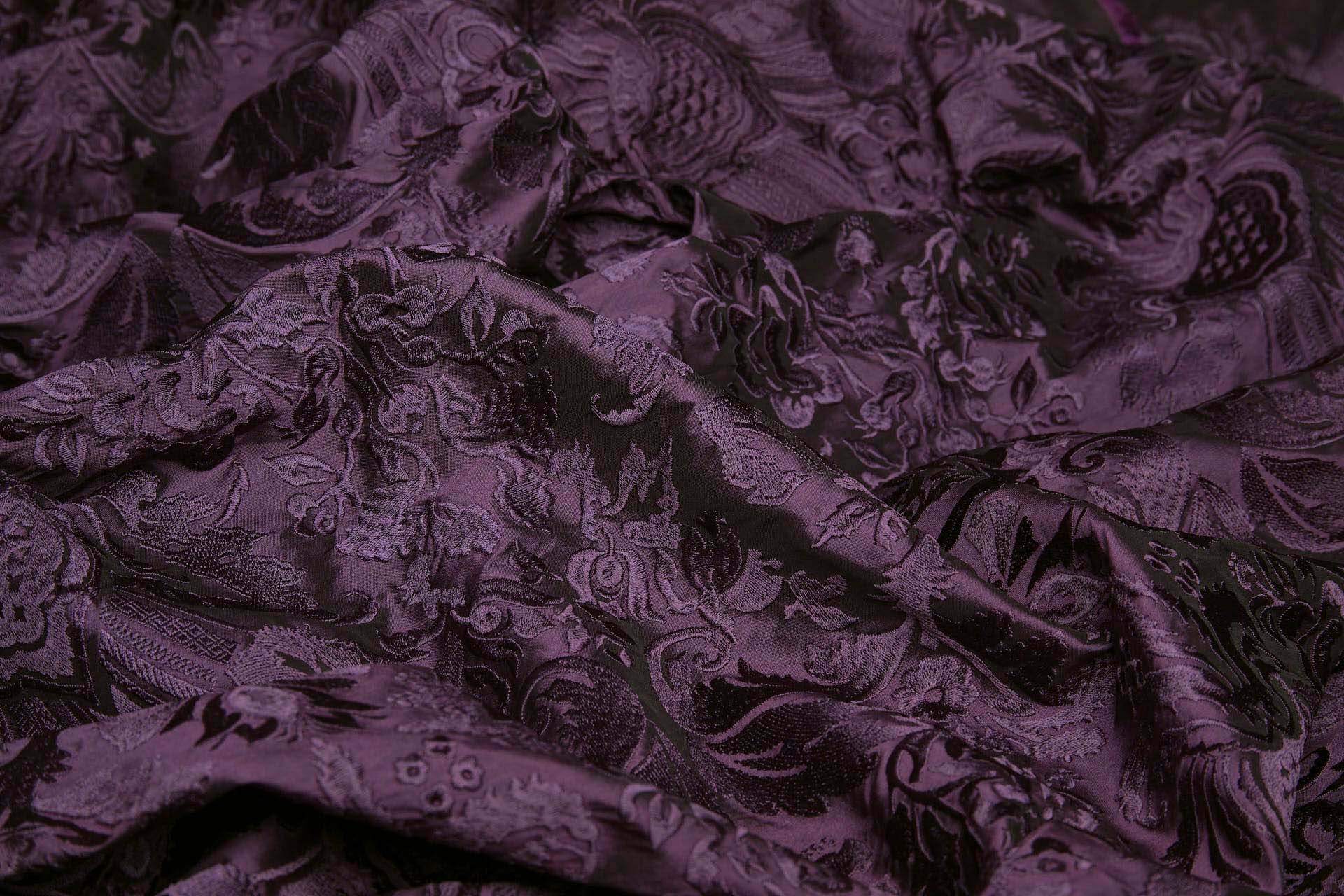 Heavy Jacquard Embroidered Silk Dupion - Rich Aubergine fabric, image 6 of 7