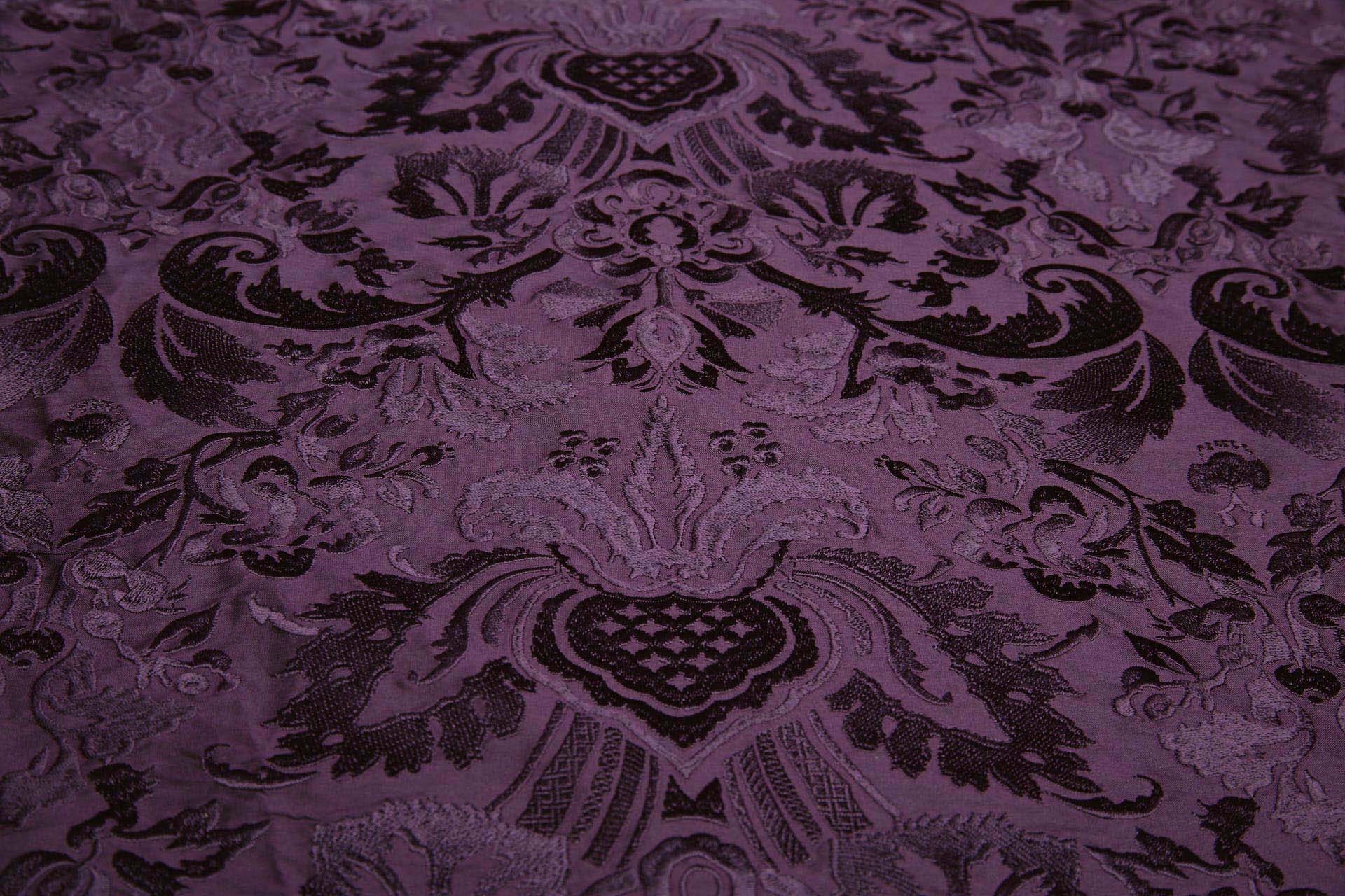 Heavy Jacquard Embroidered Silk Dupion - Rich Aubergine fabric, image 7 of 7