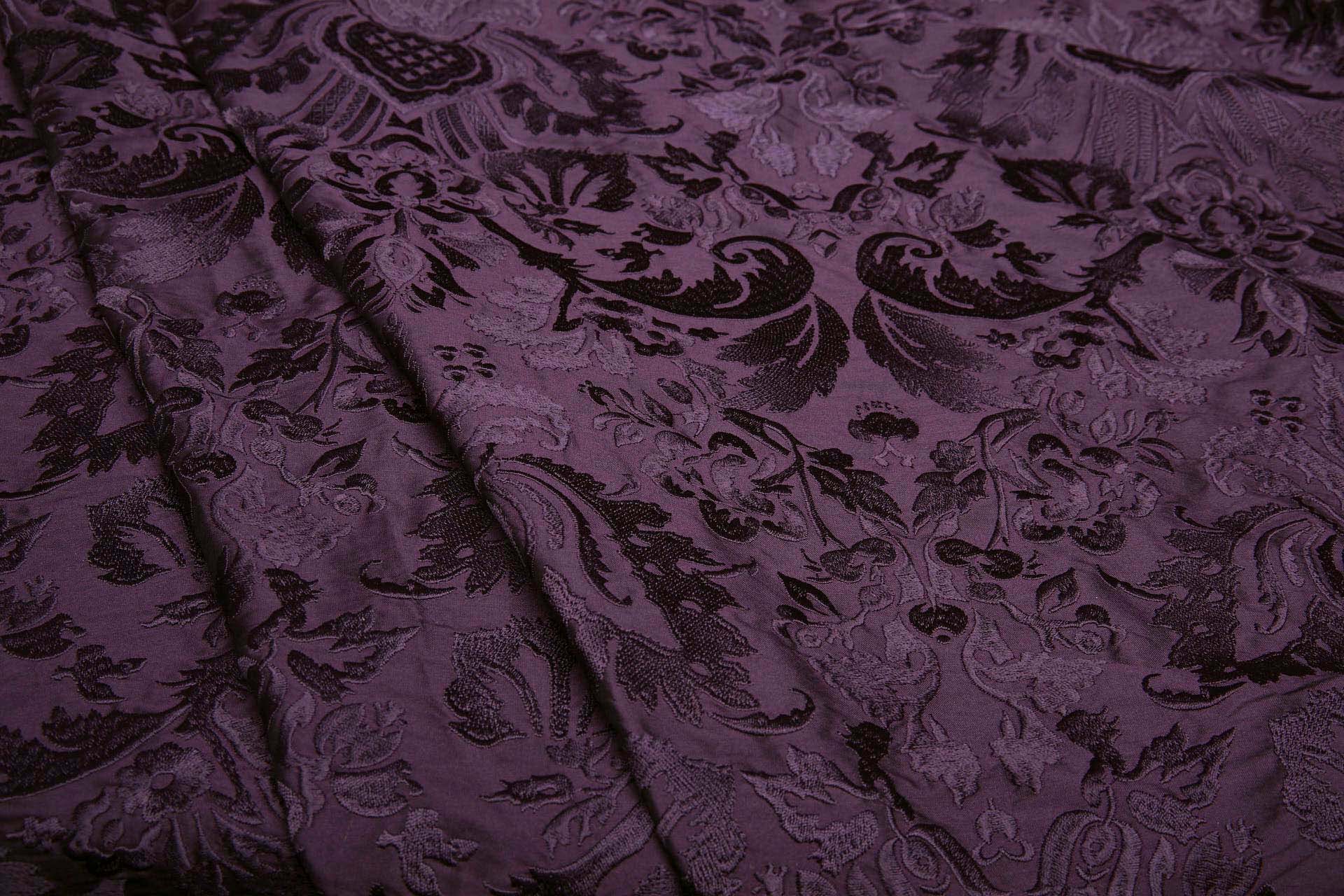 Heavy Jacquard Embroidered Silk Dupion - Rich Aubergine fabric