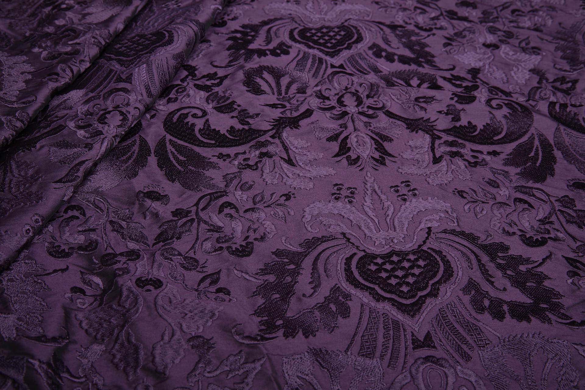 Heavy Jacquard Style Embroidery - Deep Plum - 135 cm fabric