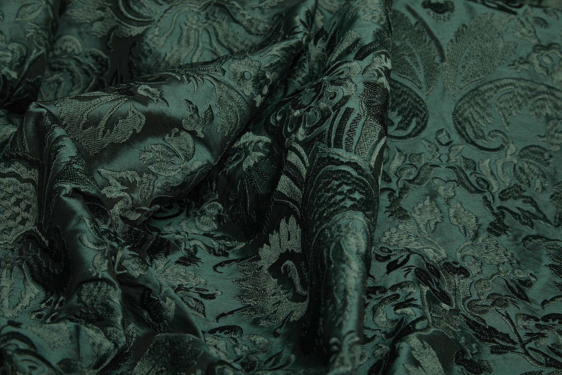 Heavy Jacquard Style Embroidery - Dark Green - 135 cm fabric, image 6 of 7