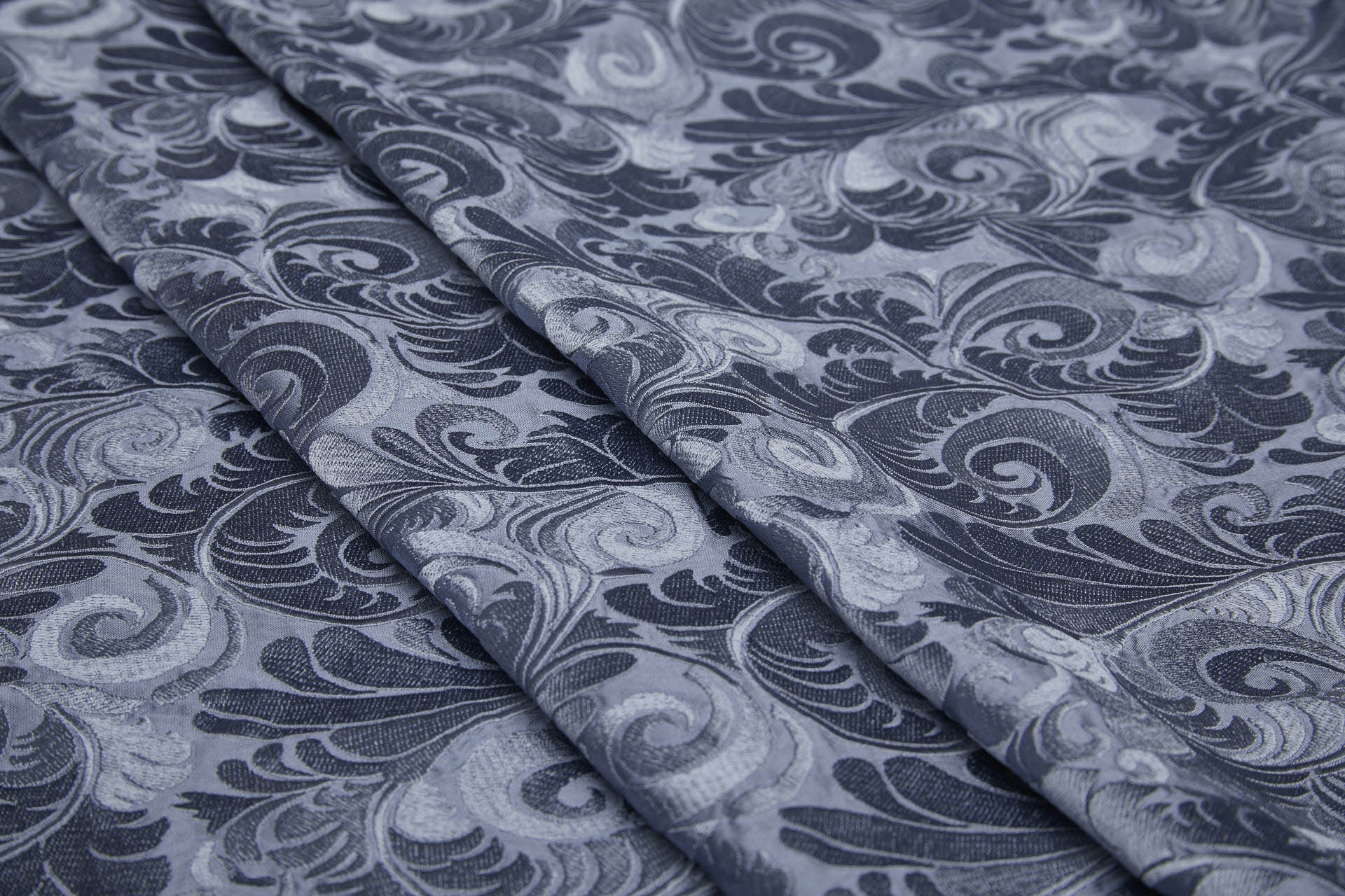 New Large Swirl Embroidered Dupion - Bluebell Blue - 135cm fabric