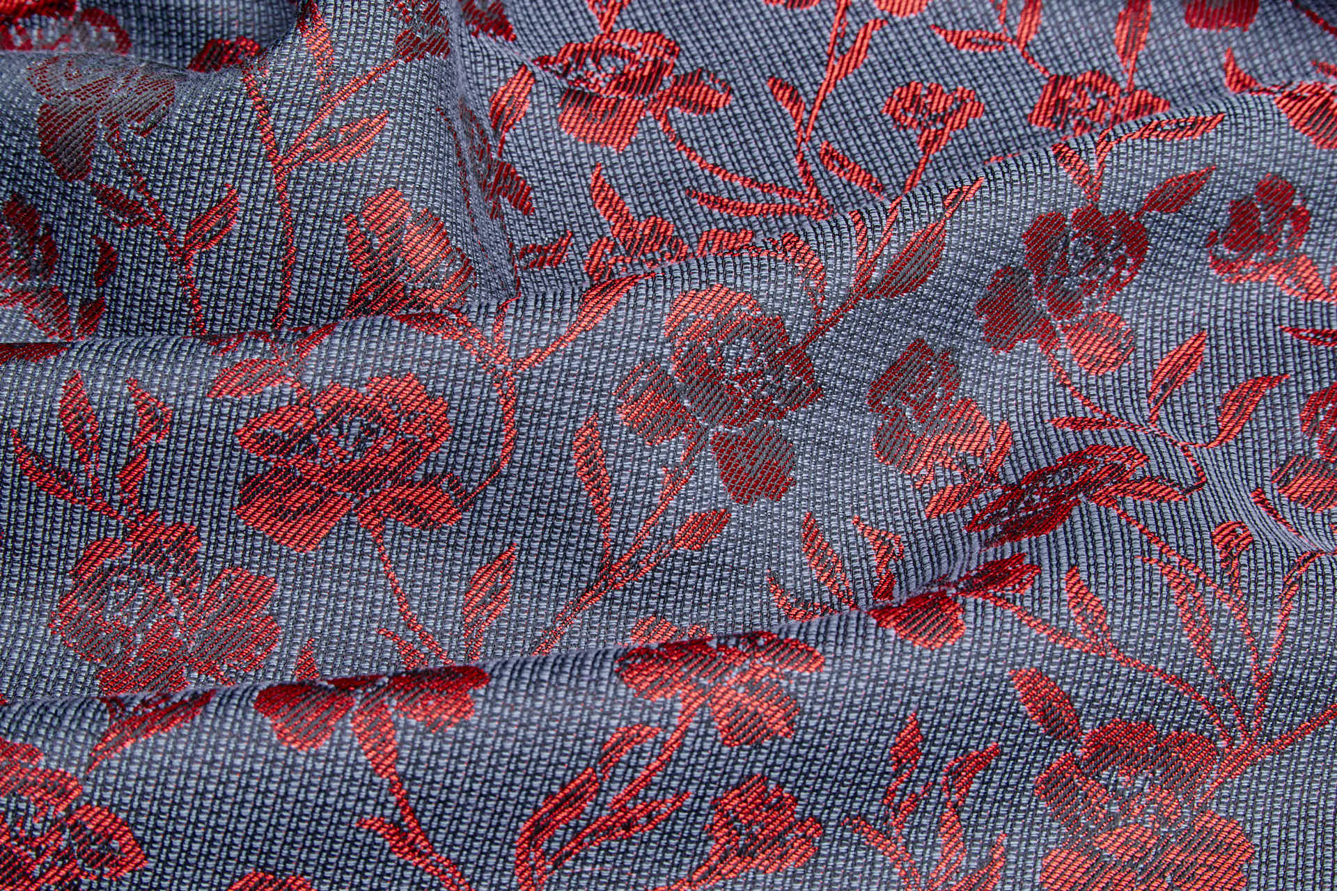 Rose Vine Jacquard - Black, Grey, Coral Red fabric