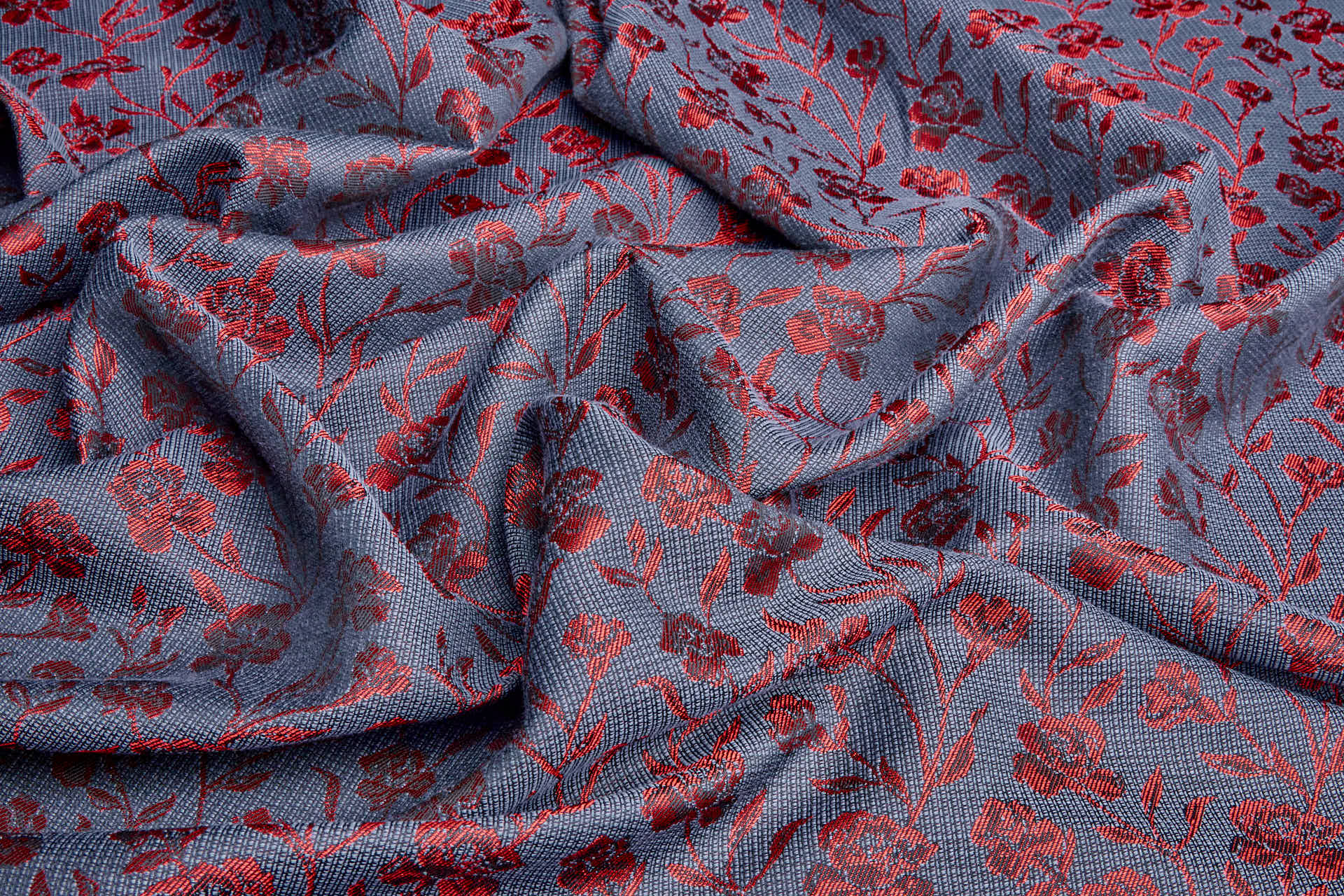 Rose Vine Jacquard - Black, Grey, Coral Red fabric, image 7 of 9