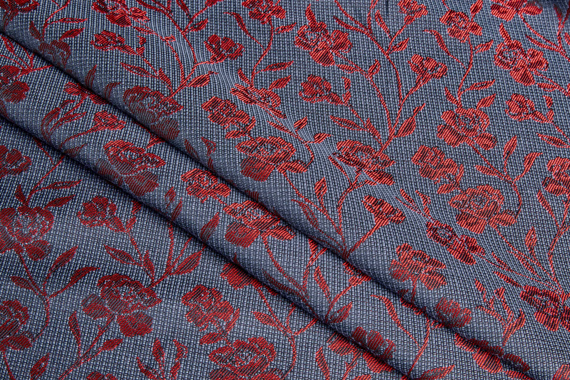 Rose Vine Jacquard - Black, Grey, Coral Red fabric, image 5 of 9