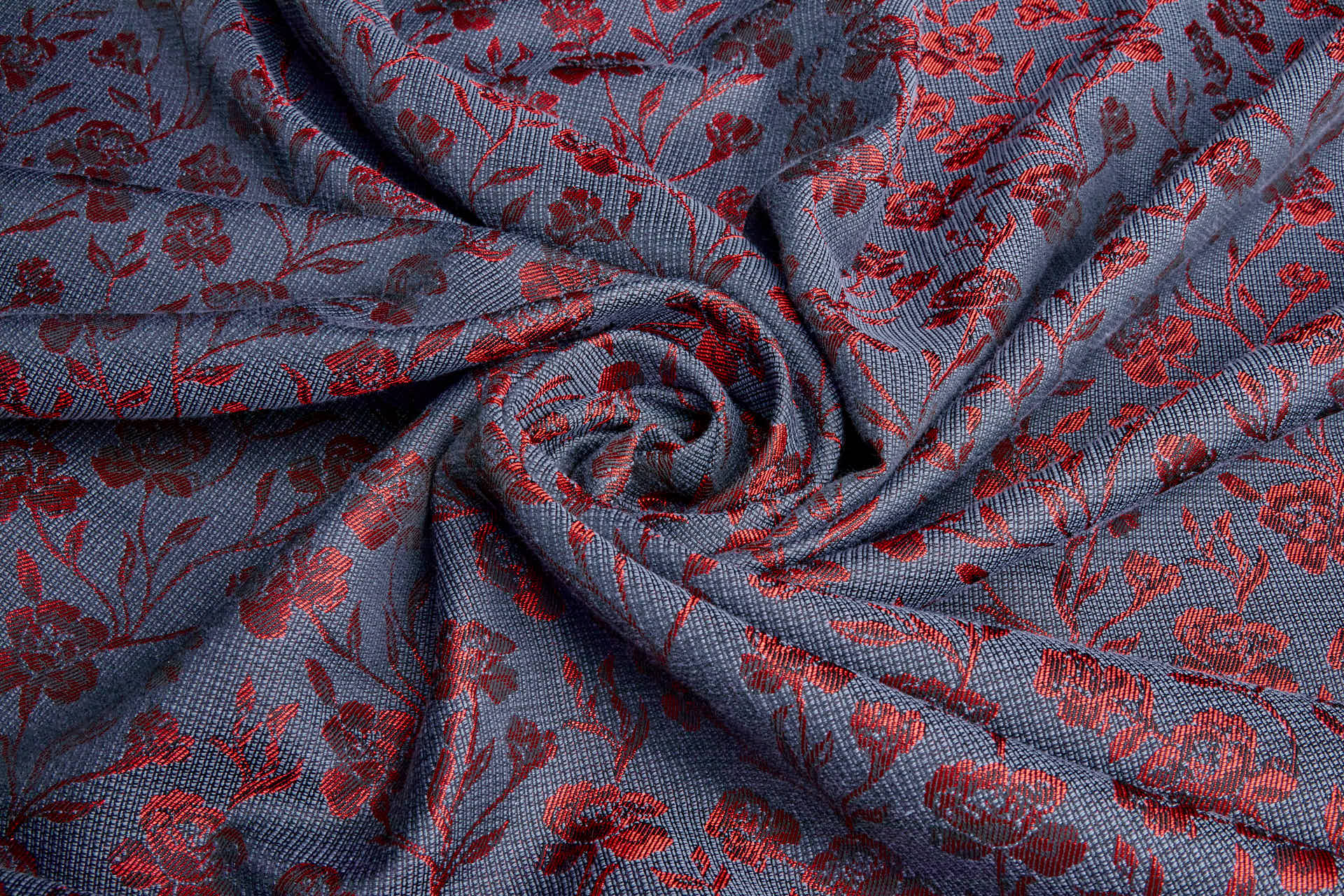 Rose Vine Jacquard - Black, Grey, Coral Red fabric, image 4 of 9