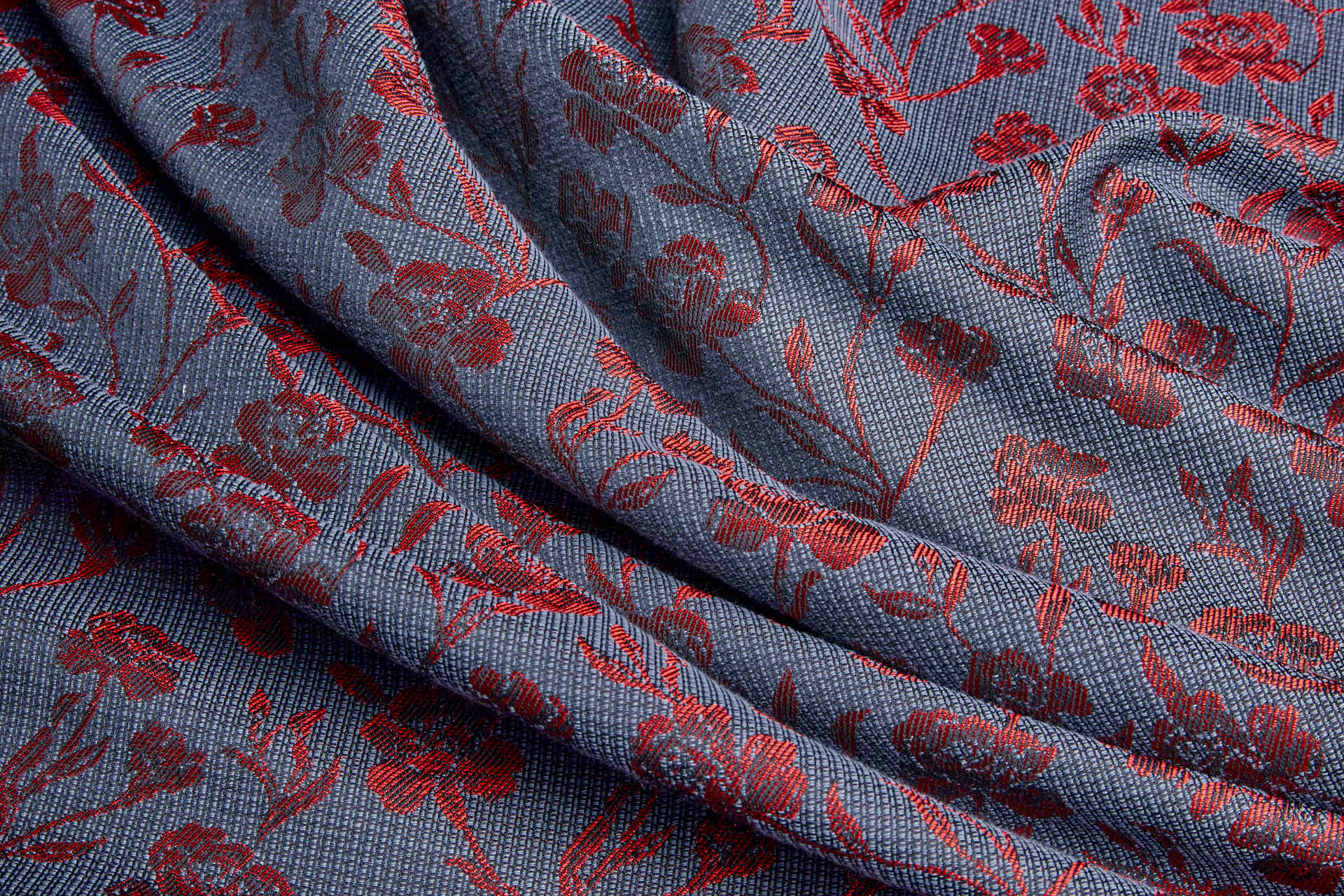 Rose Vine Jacquard - Black, Grey, Coral Red fabric, image 3 of 9