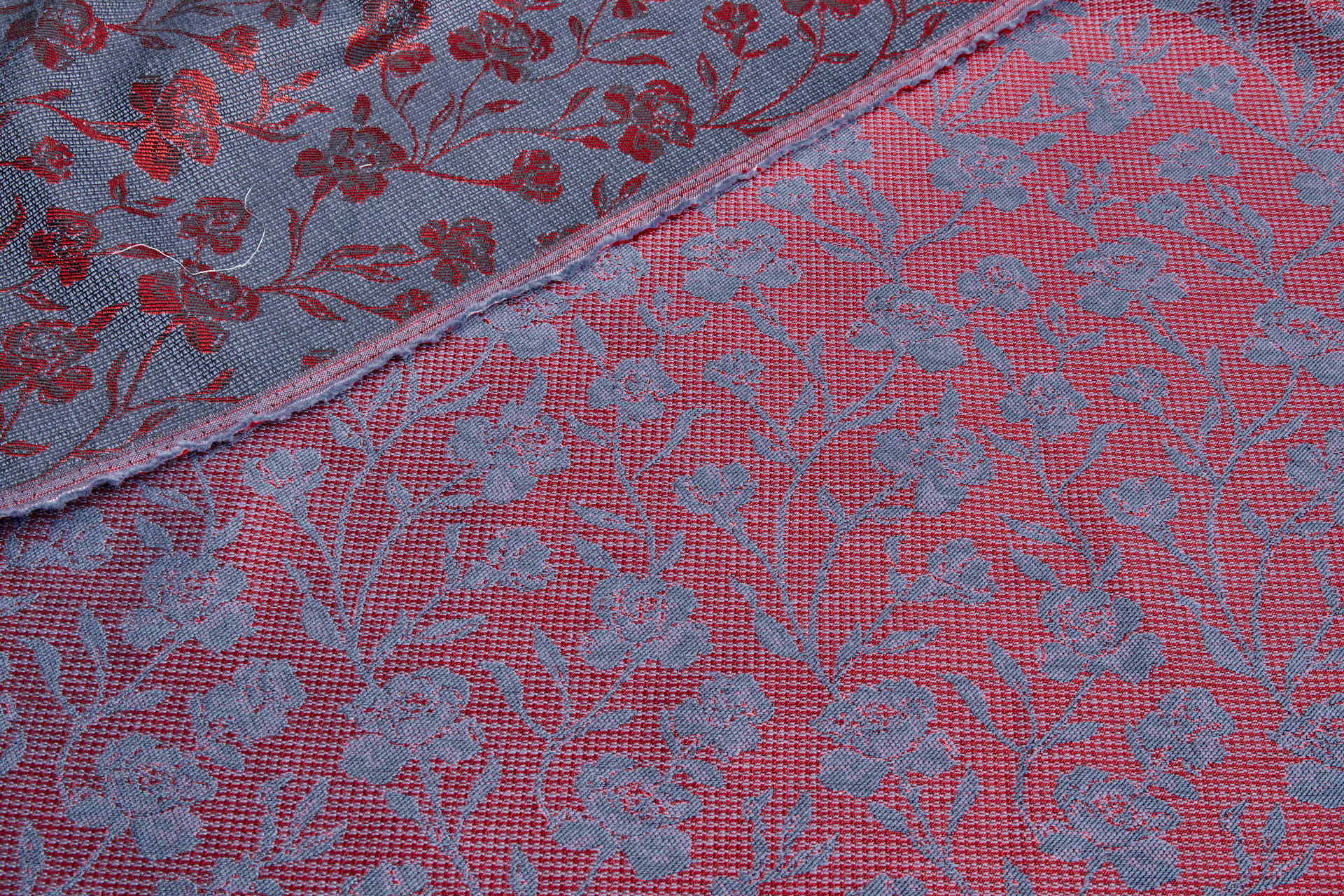 Rose Vine Jacquard - Black, Grey, Coral Red fabric, image 2 of 9