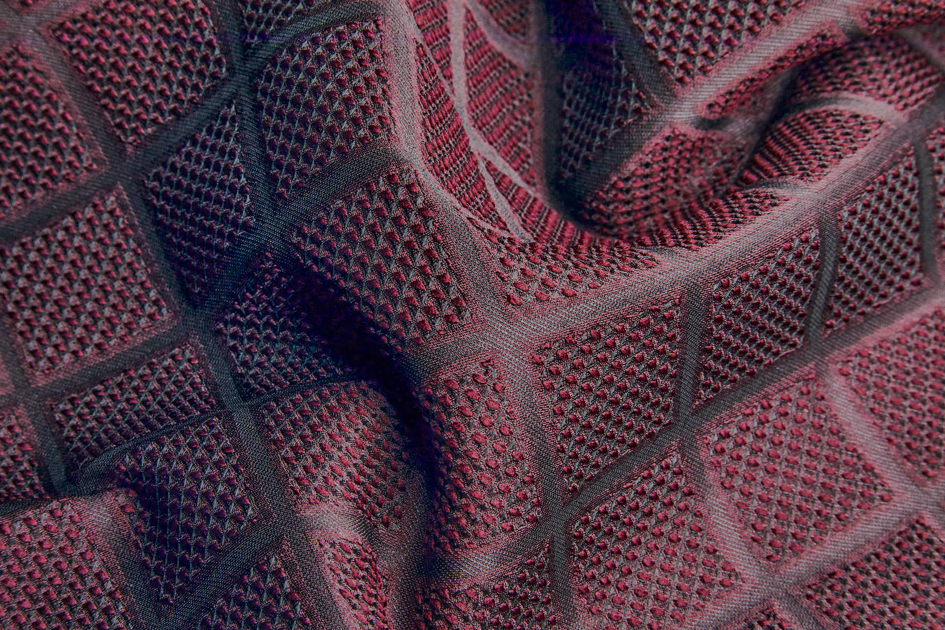 Diamond Waffle Jacquard - Maroon fabric, image 3 of 7
