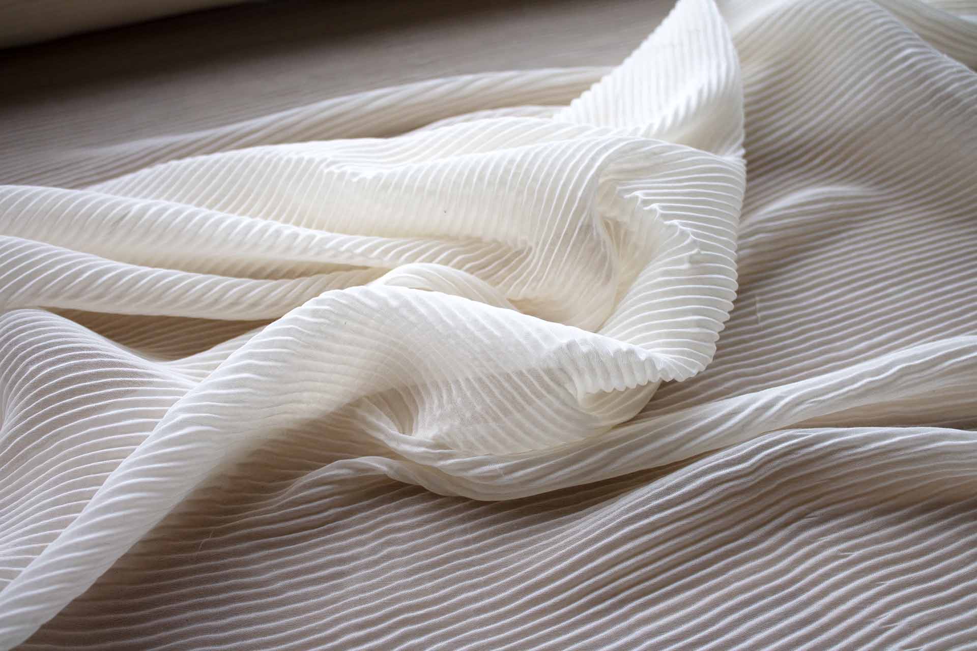 Pleated Sheer Soft Polyester Fabric - Off White, image 2 of 7