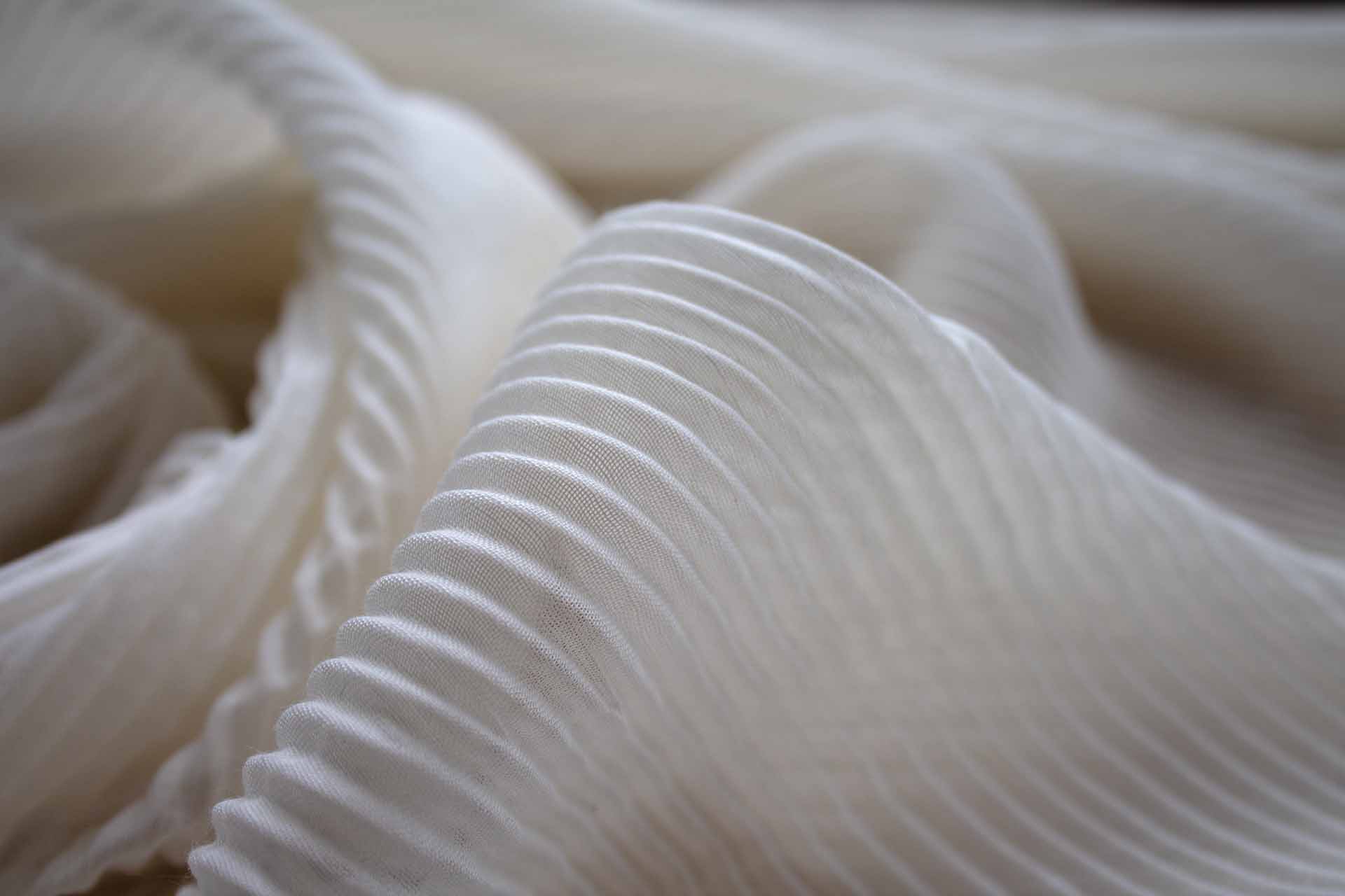 Pleated Sheer Soft Polyester Fabric - Off White, image 4 of 7