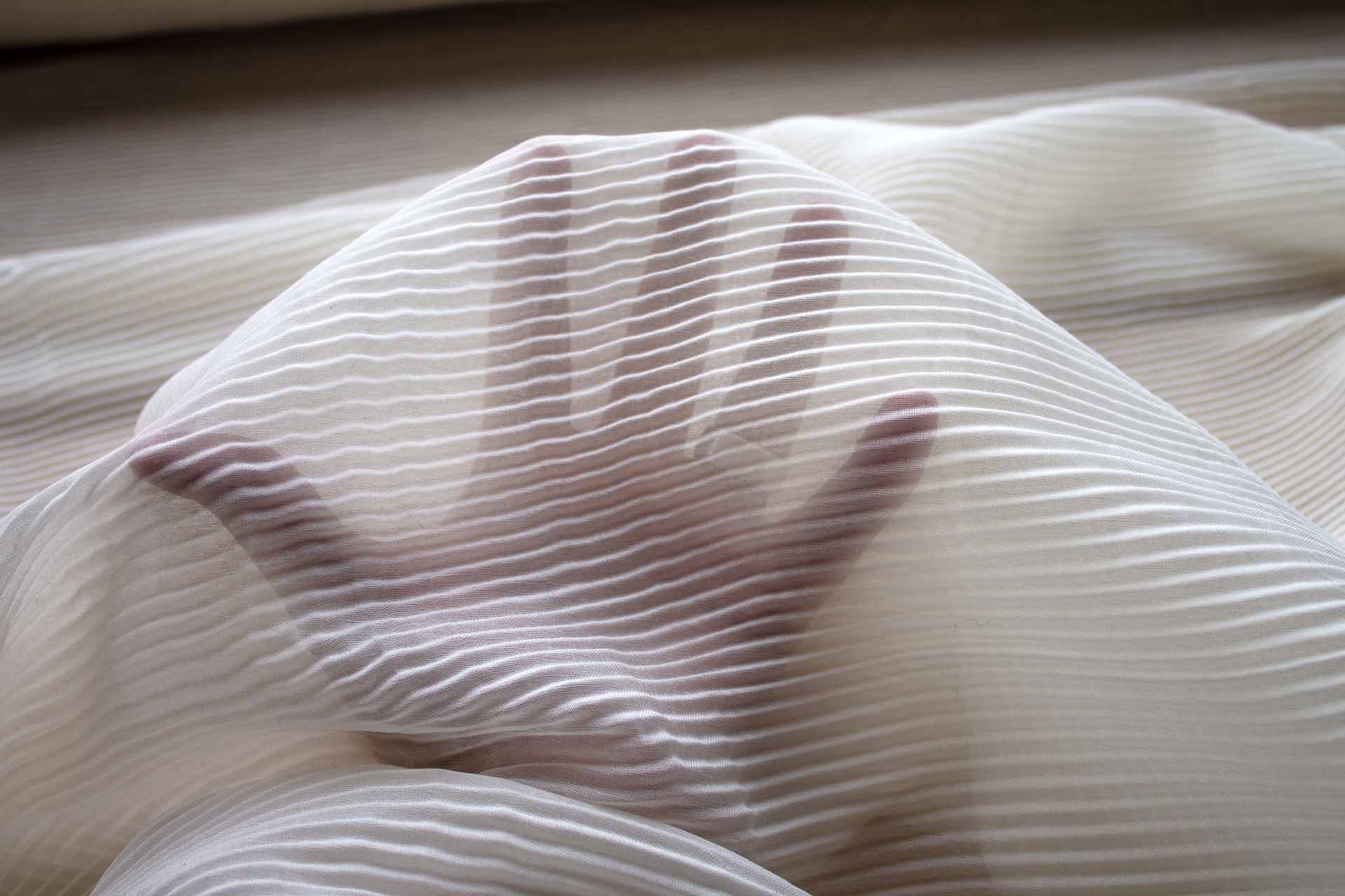 Pleated Sheer Soft Polyester Fabric - Off White, image 5 of 7