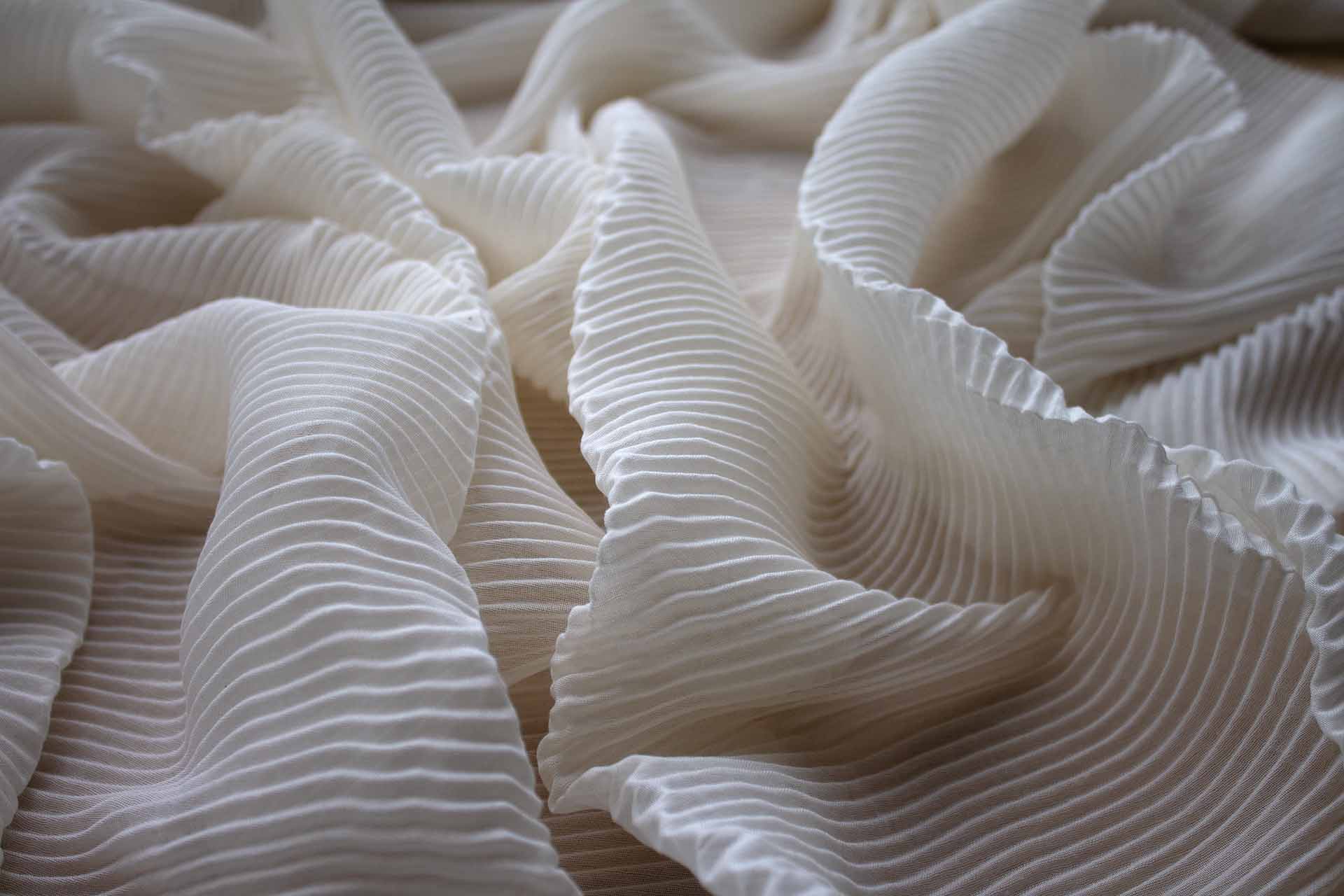Pleated Sheer Soft Polyester Fabric - Off White, image 7 of 7