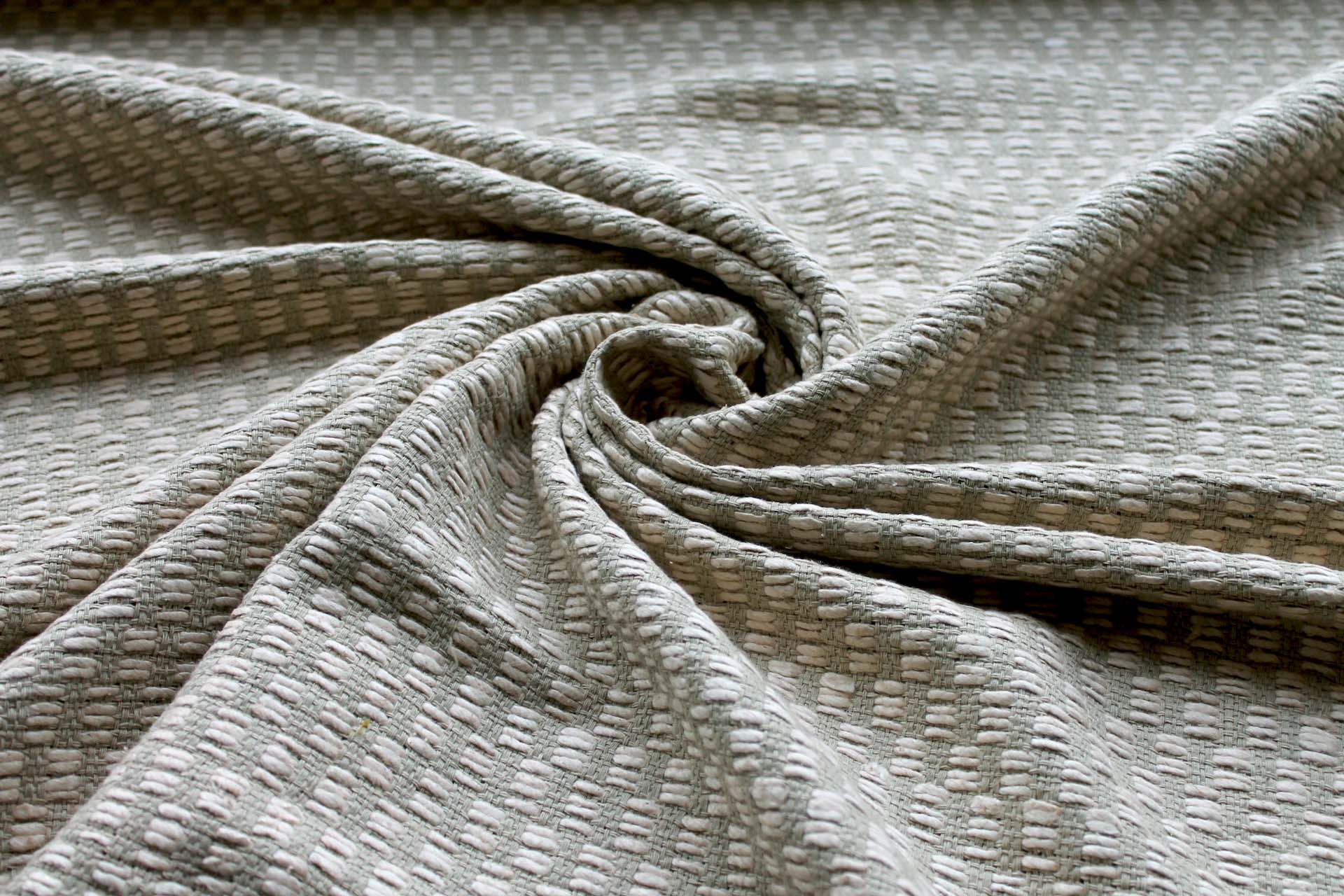 Extra Chunky Raw Silk Basket Weave Matka - Light Green / Ecru fabric