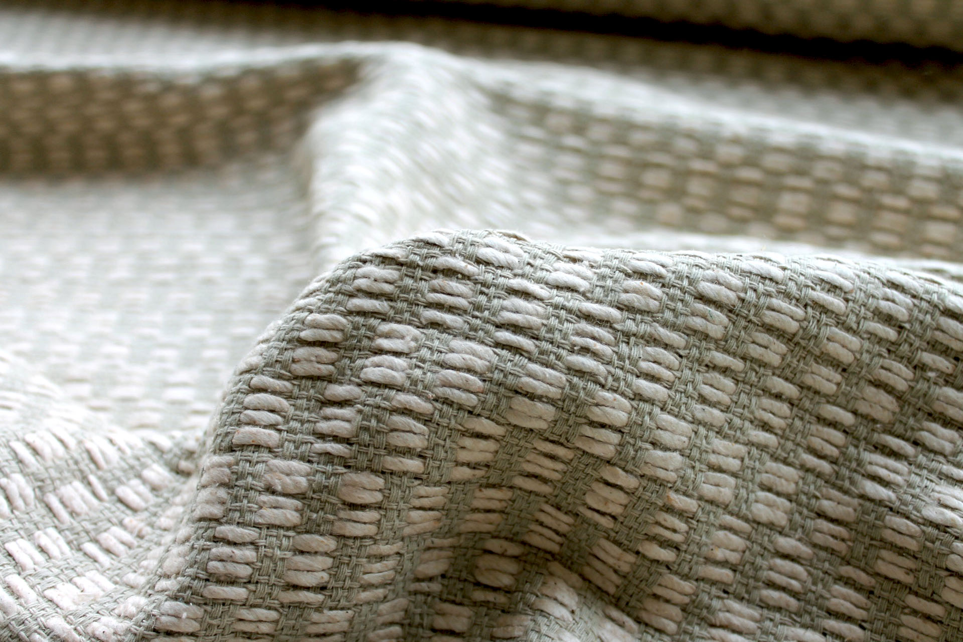 Extra Chunky Raw Silk Basket Weave Matka - Light Green / Ecru fabric, image 4 of 6