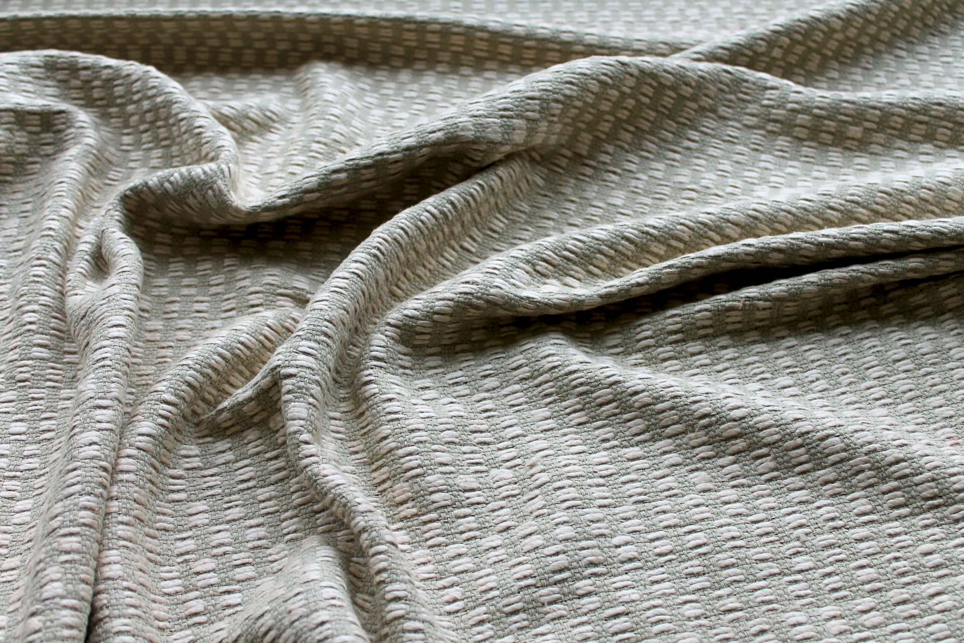 Extra Chunky Raw Silk Basket Weave Matka - Light Green / Ecru fabric, image 5 of 6