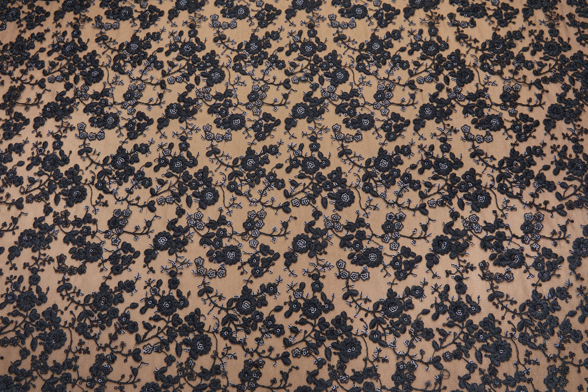 Delicate Floral Sequinned Embroidery on Tulle - Black fabric, image 5 of 7
