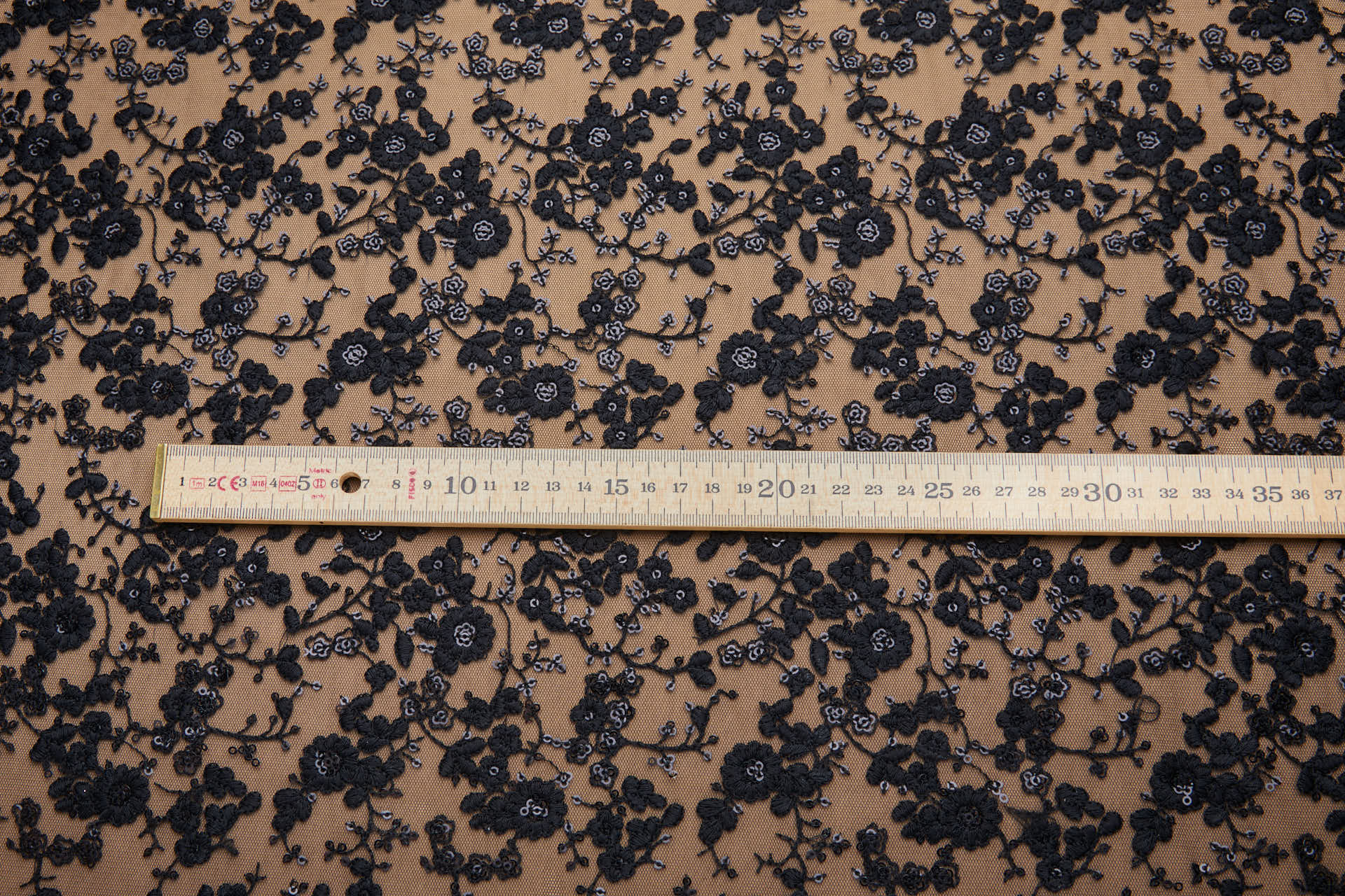 Delicate Floral Sequinned Embroidery on Tulle - Black fabric, image 7 of 7