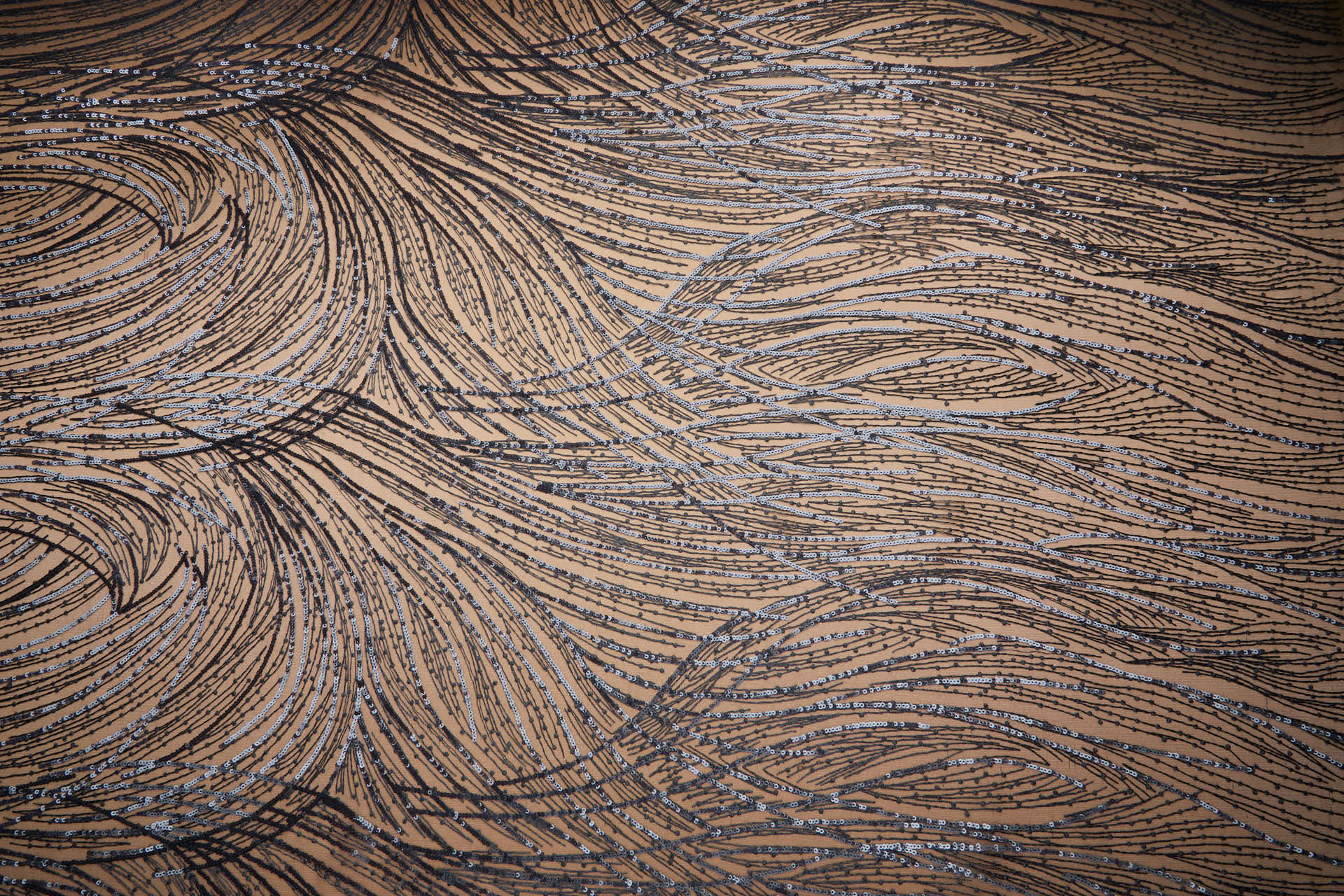 Abstract Wave Lines Sequined Embroidery on Tulle - Black fabric, image 6 of 8