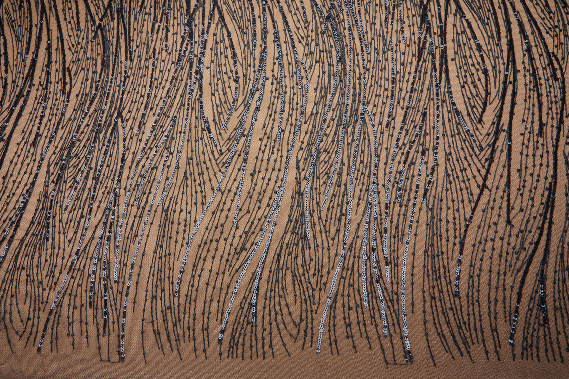 Abstract Wave Lines Sequined Embroidery on Tulle - Black fabric, image 3 of 8