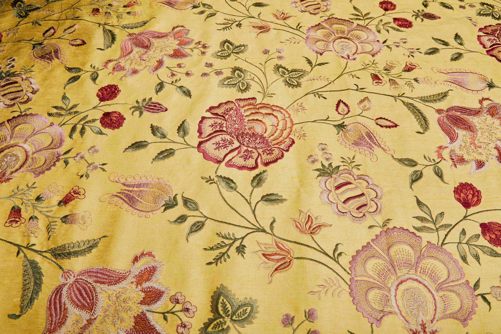 Yellow Textured Raw Silk with Floral Embroidery fabric, image 4 of 12