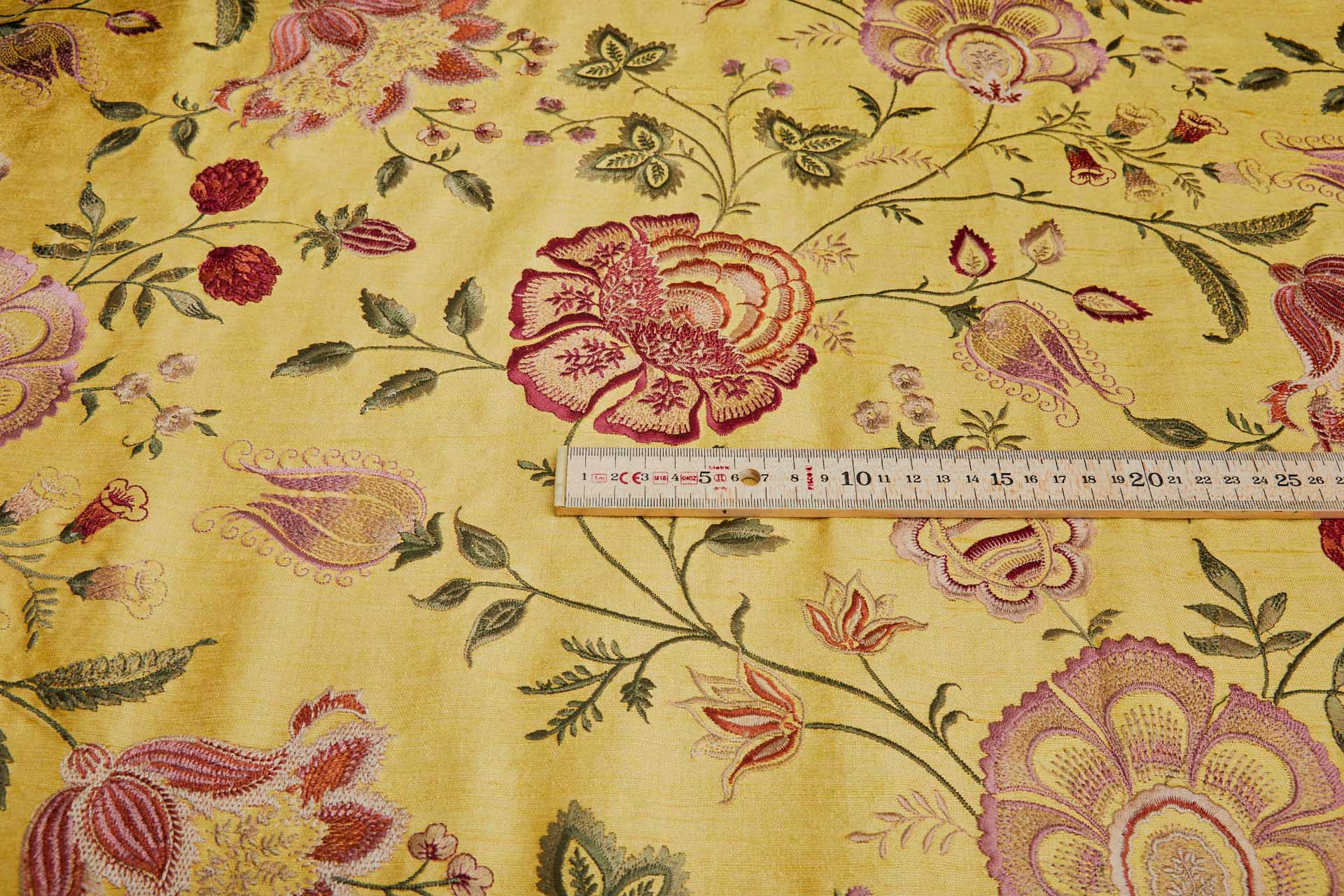 Yellow Textured Raw Silk with Floral Embroidery fabric, image 7 of 12
