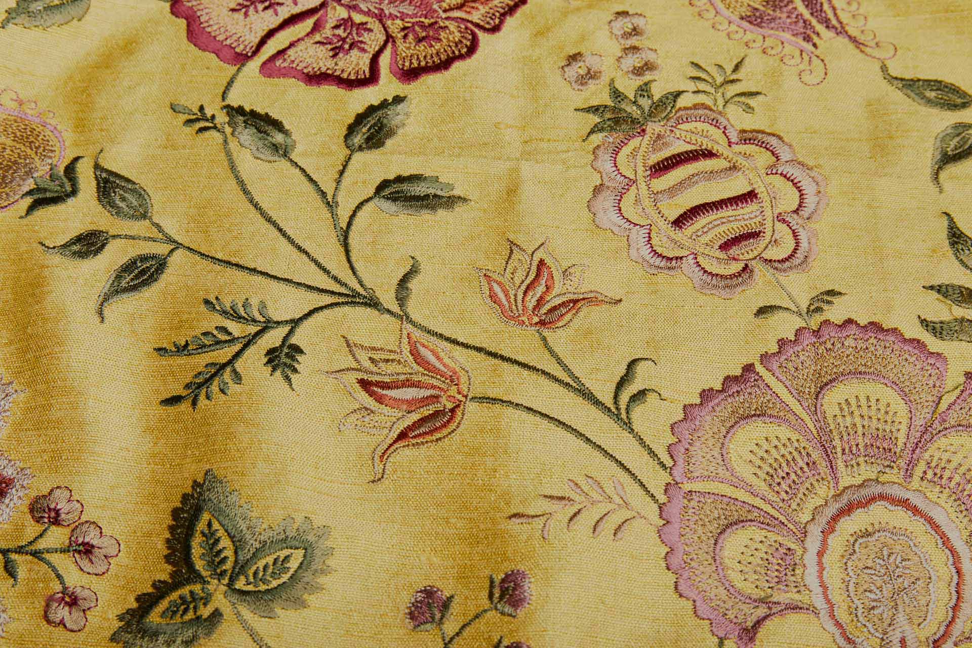 Yellow Textured Raw Silk with Floral Embroidery fabric, image 5 of 12