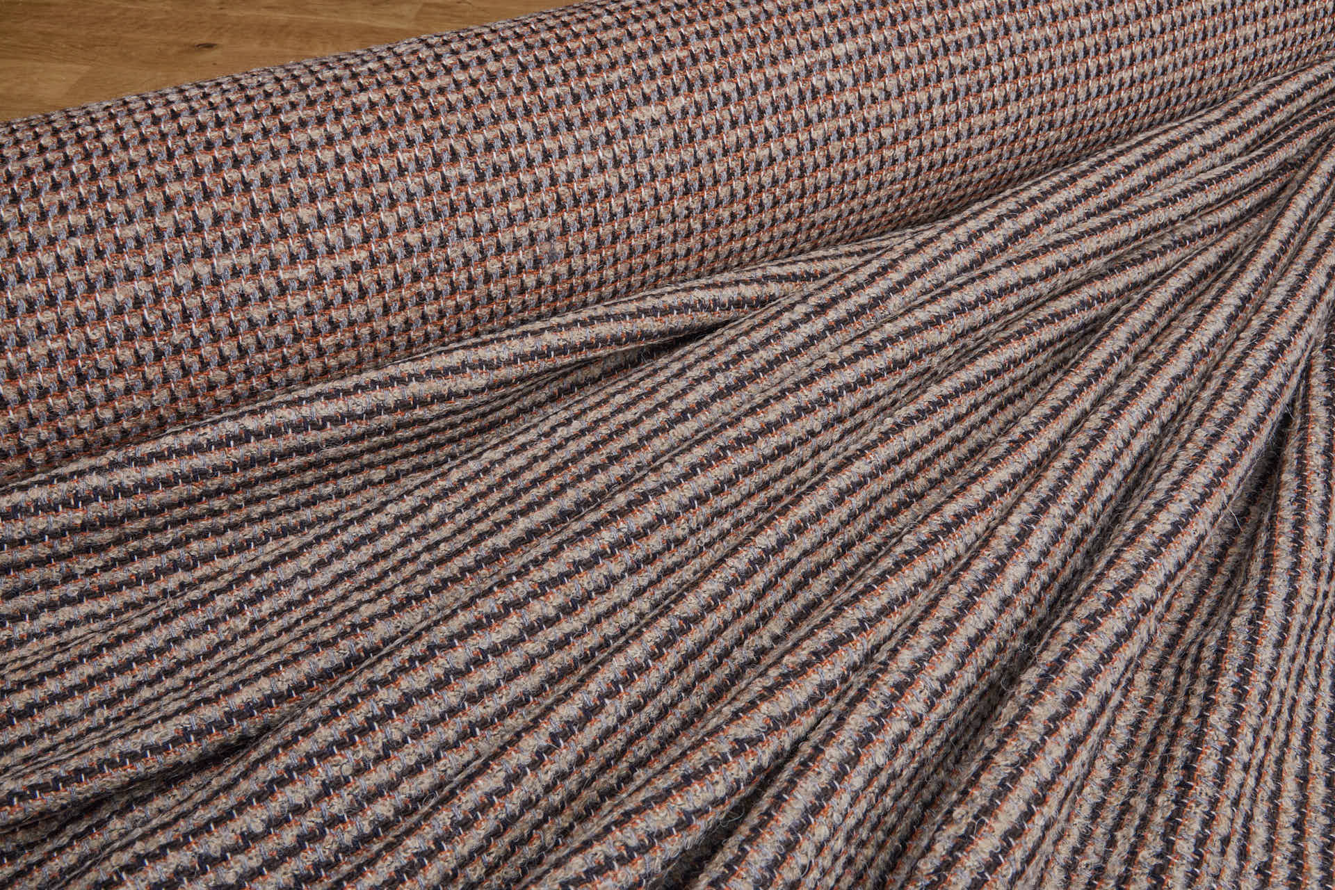 Reversible Patterned Stripe Wool - Taupe, Grey, Rust and Brown fabric, image 5 of 11
