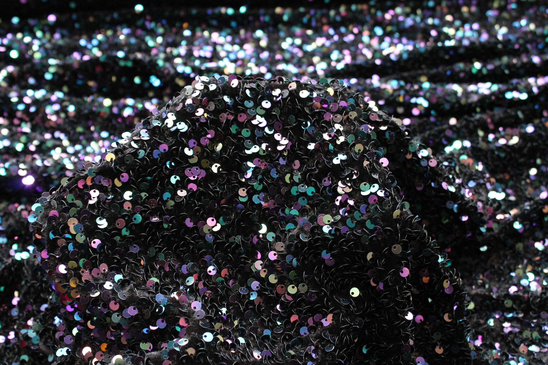 Black Stretch Velour with Iridescent Black Sequins fabric, image 3 of 6