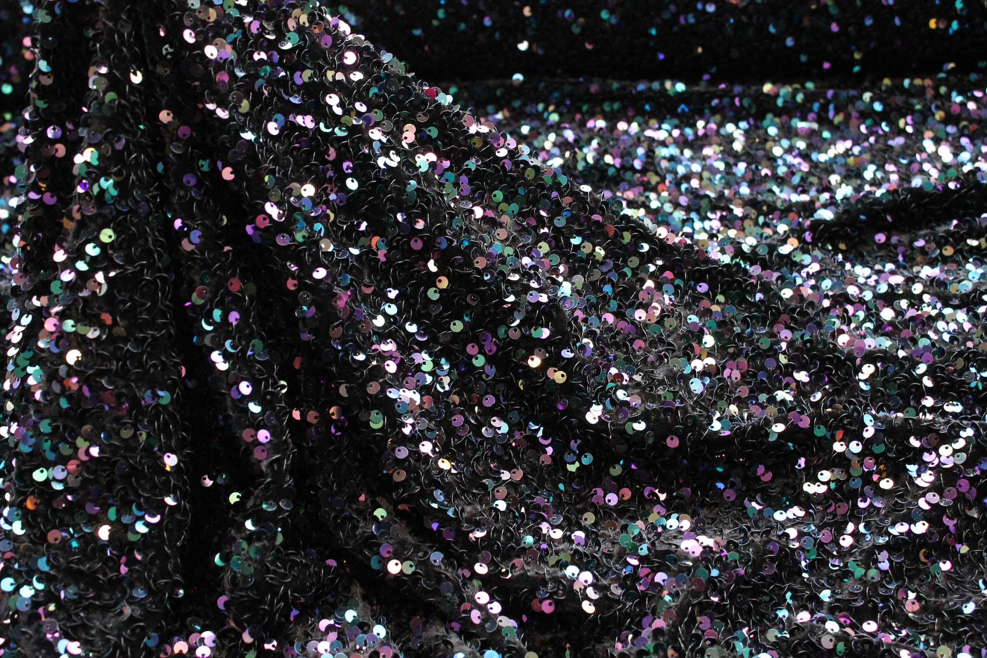 Black Stretch Velour with Iridescent Black Sequins fabric, image 4 of 6
