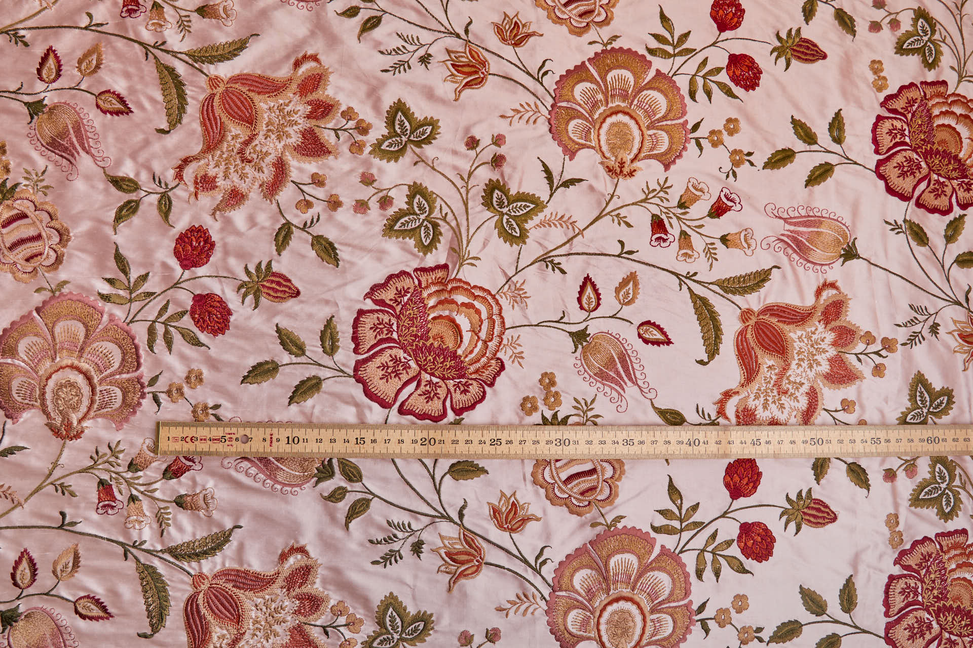 Large Floral Embroidery on Pale Pink Silk Dupion fabric, image 8 of 9