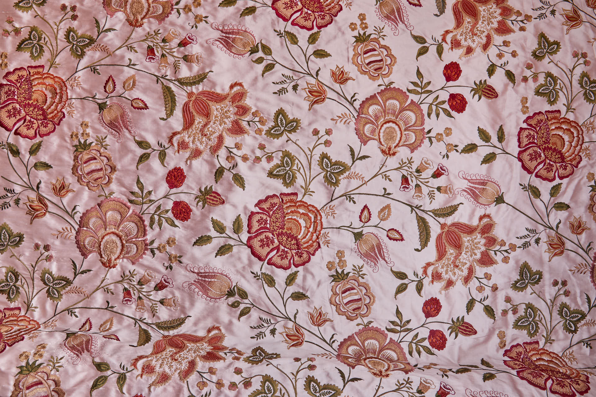 Large Floral Embroidery on Pale Pink Silk Dupion fabric, image 7 of 9