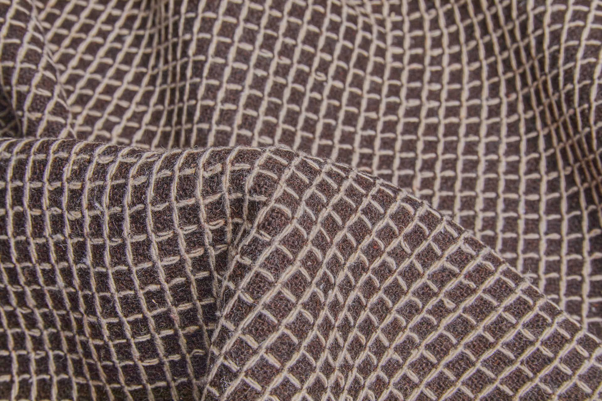 Squares and Crosses Rustic Wool - Brown and Beige fabric, image 7 of 9