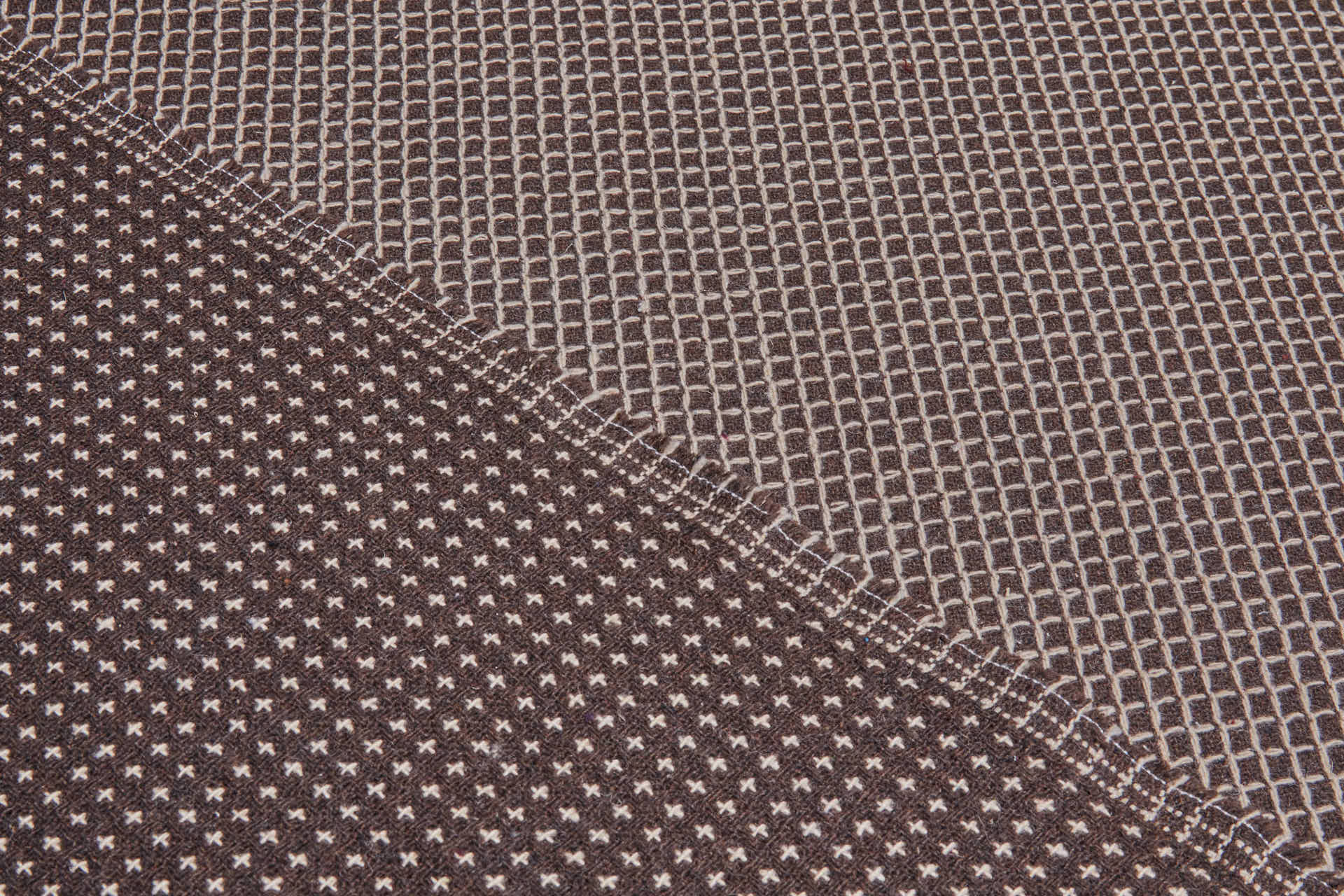 Squares and Crosses Rustic Wool - Brown and Beige fabric