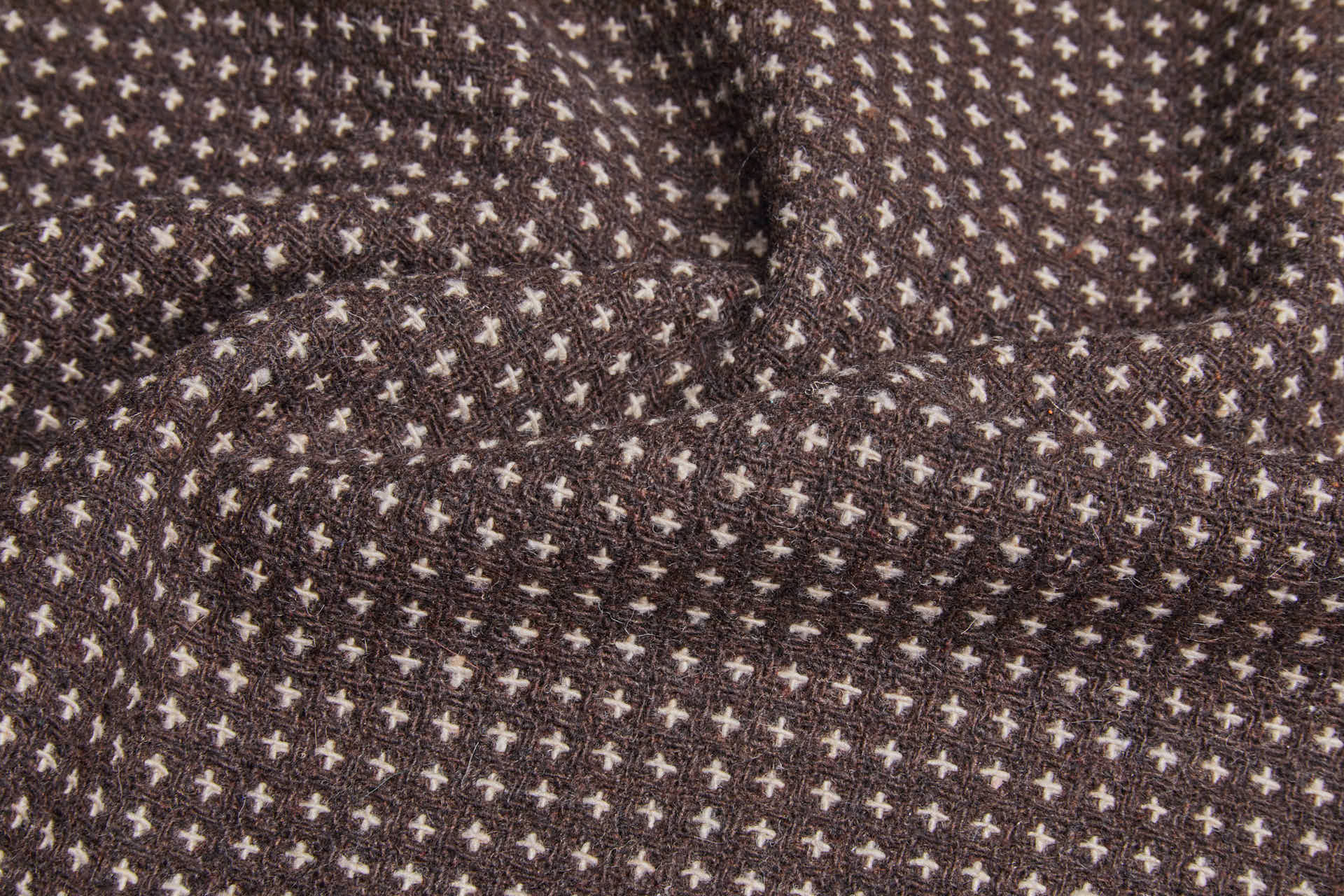 Squares and Crosses Rustic Wool - Brown and Beige fabric, image 3 of 9
