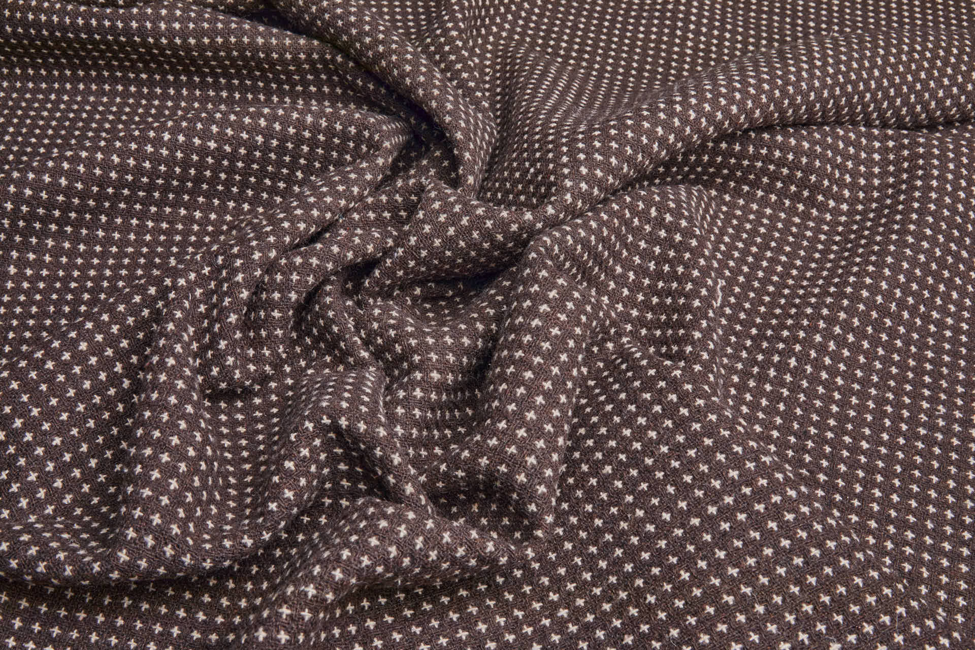 Squares and Crosses Rustic Wool - Brown and Beige fabric, image 2 of 9