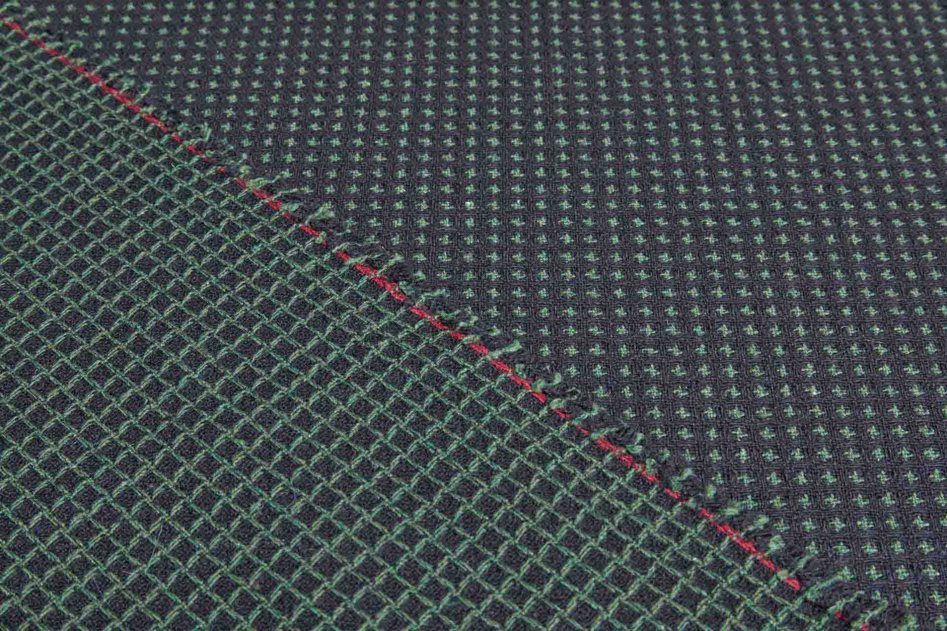 Squares and Crosses Rustic Wool - Black and Green fabric
