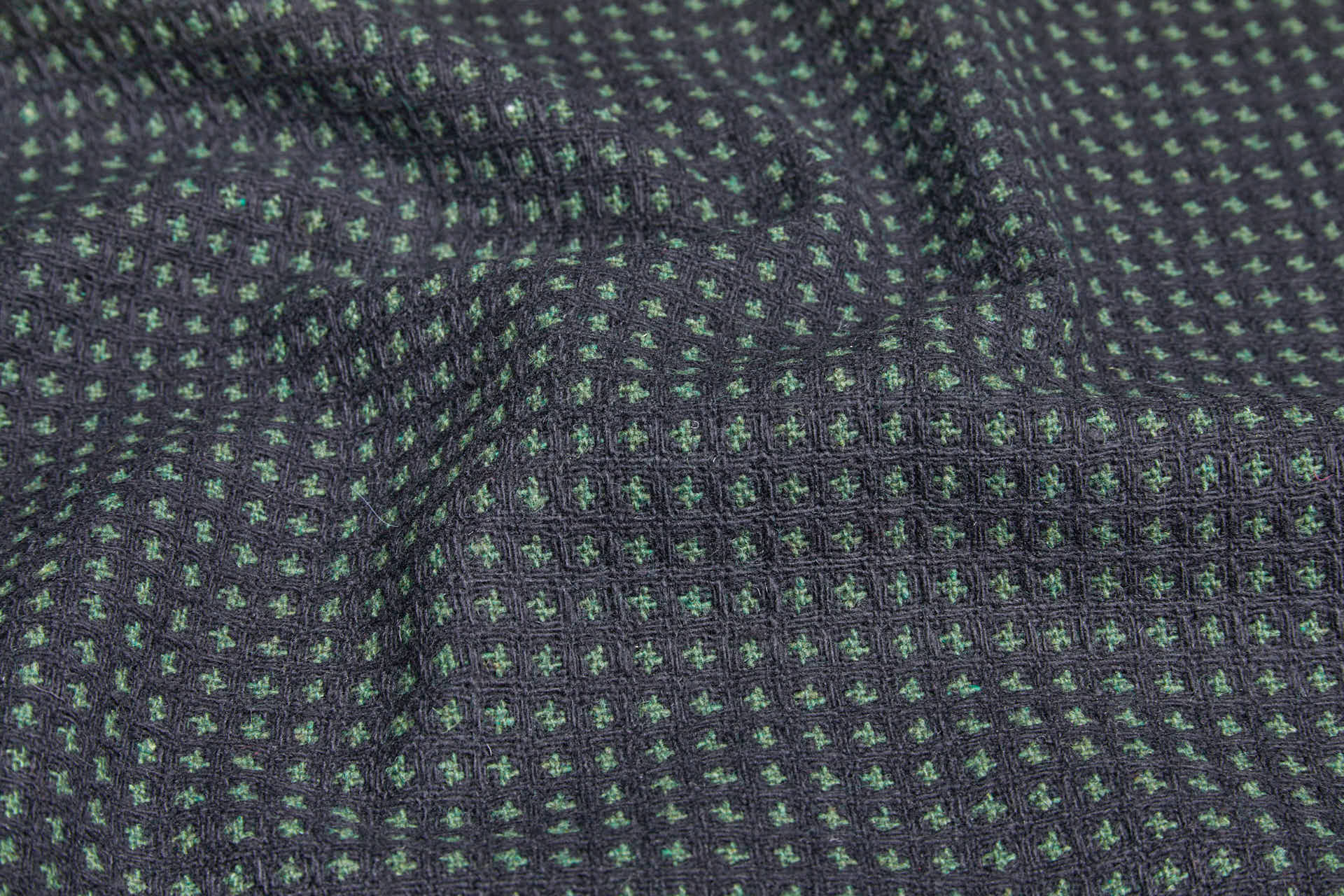 Squares and Crosses Rustic Wool - Black and Green fabric, image 6 of 8