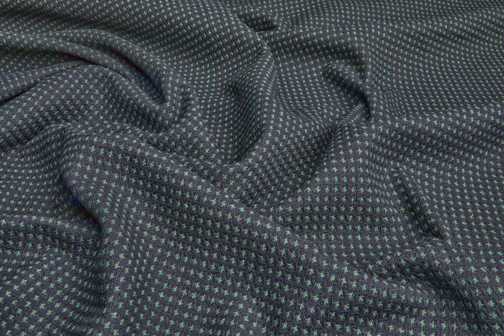 Squares and Crosses Rustic Wool - Black and Green fabric, image 4 of 8