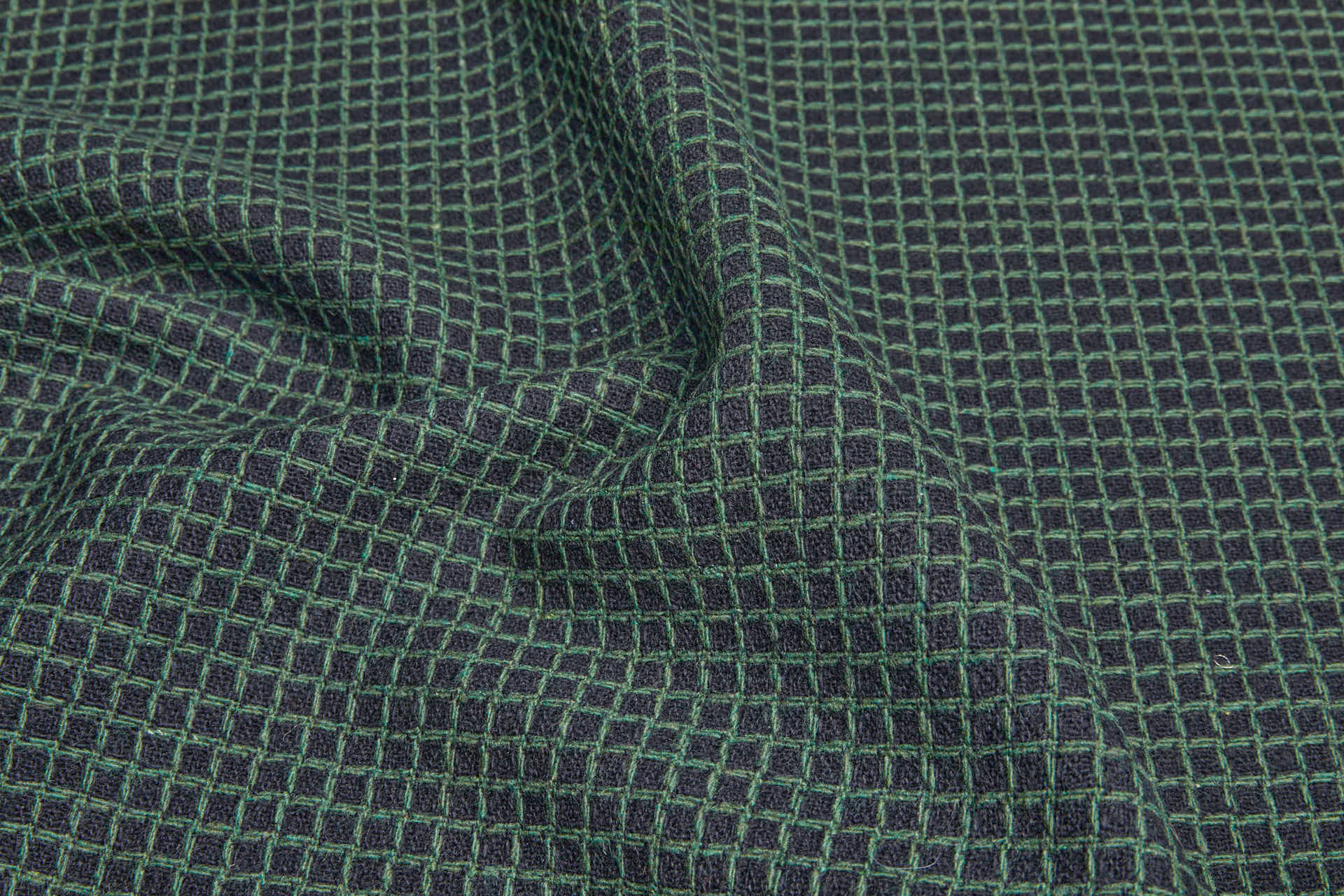 Squares and Crosses Rustic Wool - Black and Green fabric, image 2 of 8