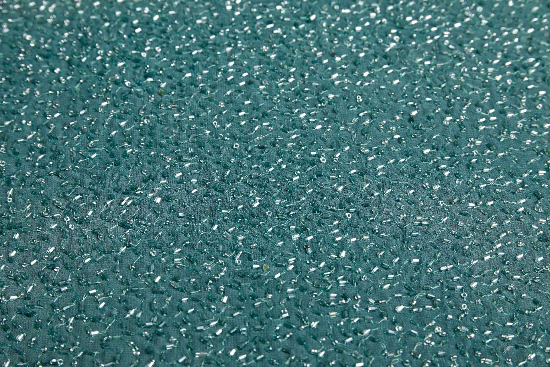 Pure Silk Chiffon fabric with glass beads in Teal