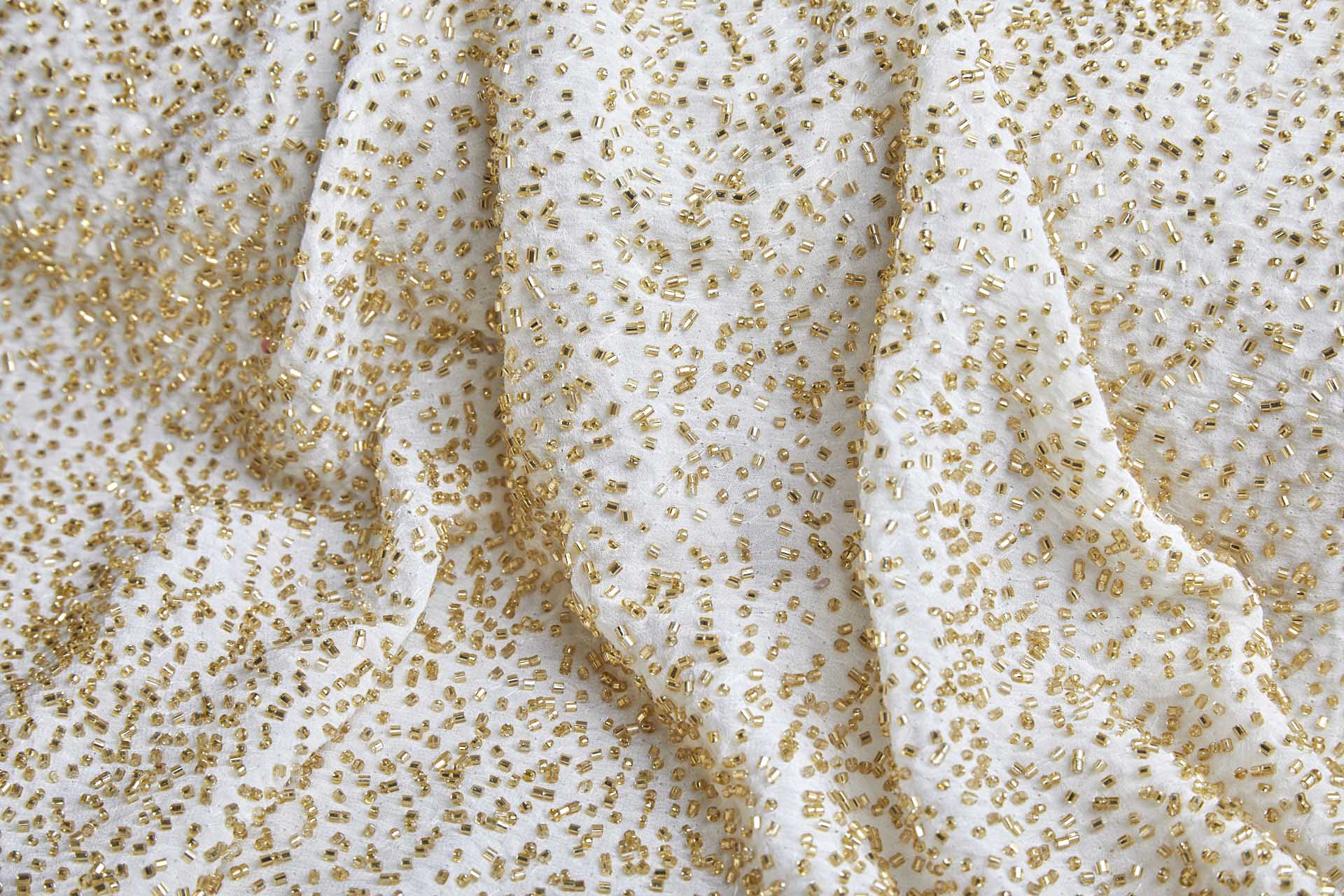 Beaded Silk Chiffon - Off White with Gold Beads (New) fabric, image 7 of 7