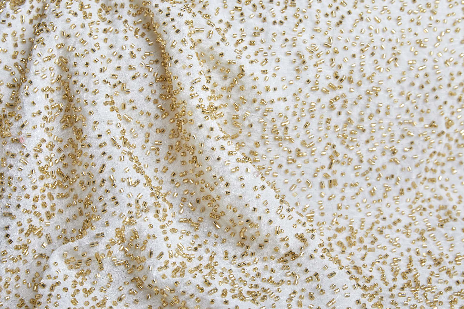 Beaded Silk Chiffon - Off White with Gold Beads (New) fabric, image 2 of 7