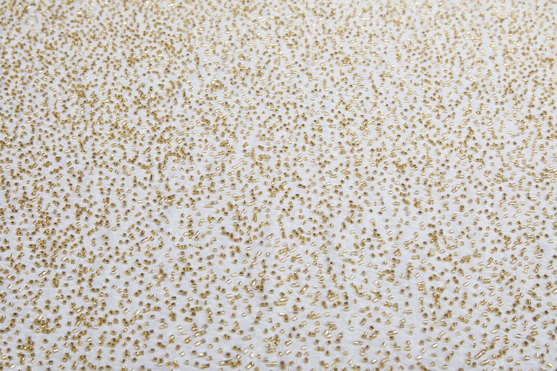 Beaded Silk Chiffon - Off White with Gold Beads (New) fabric, image 3 of 7