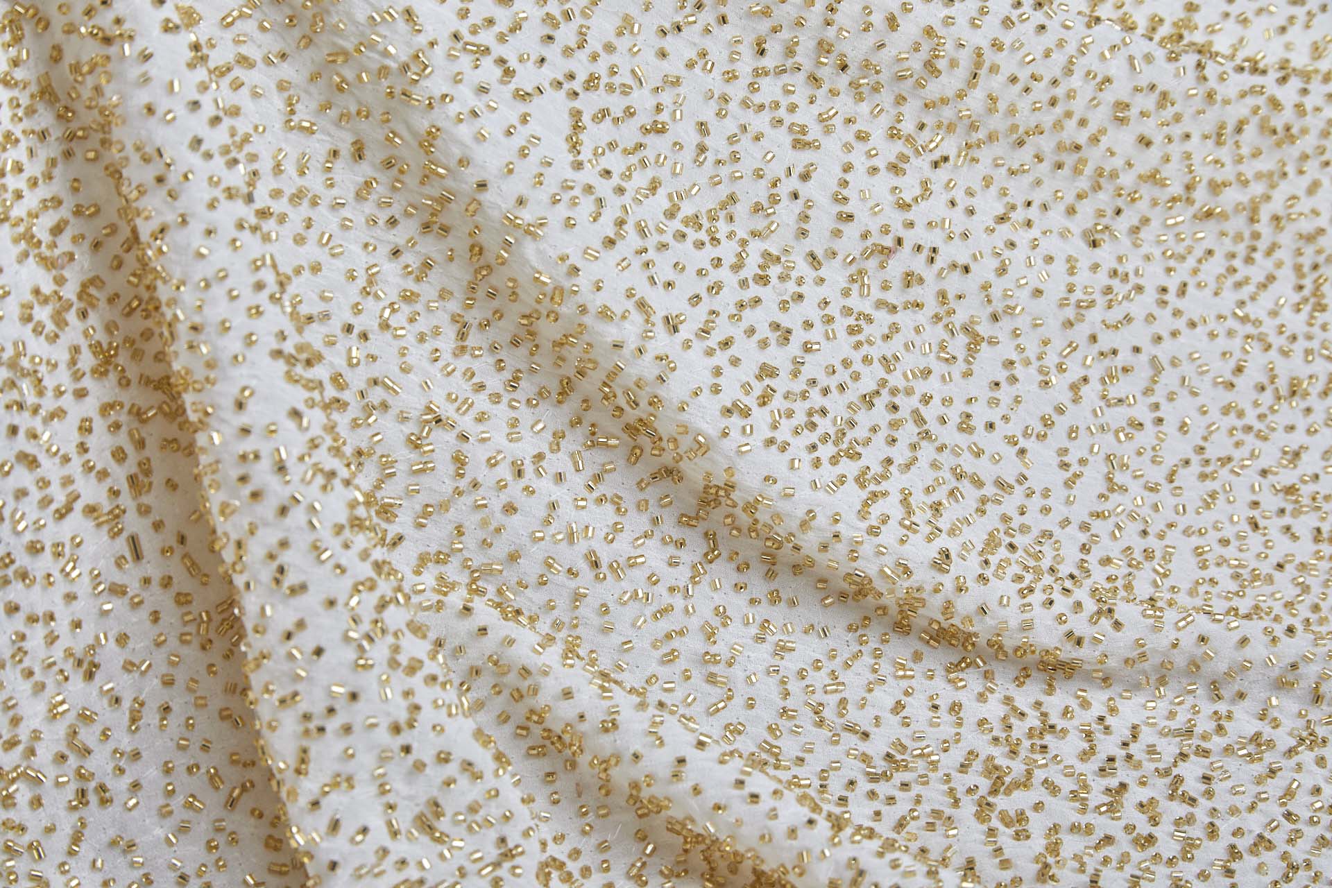 Beaded Silk Chiffon - Off White with Gold Beads (New) fabric, image 5 of 7