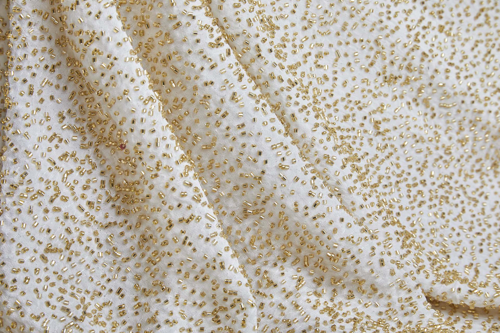 Beaded Silk Chiffon - Off White with Gold Beads (New) fabric, image 6 of 7