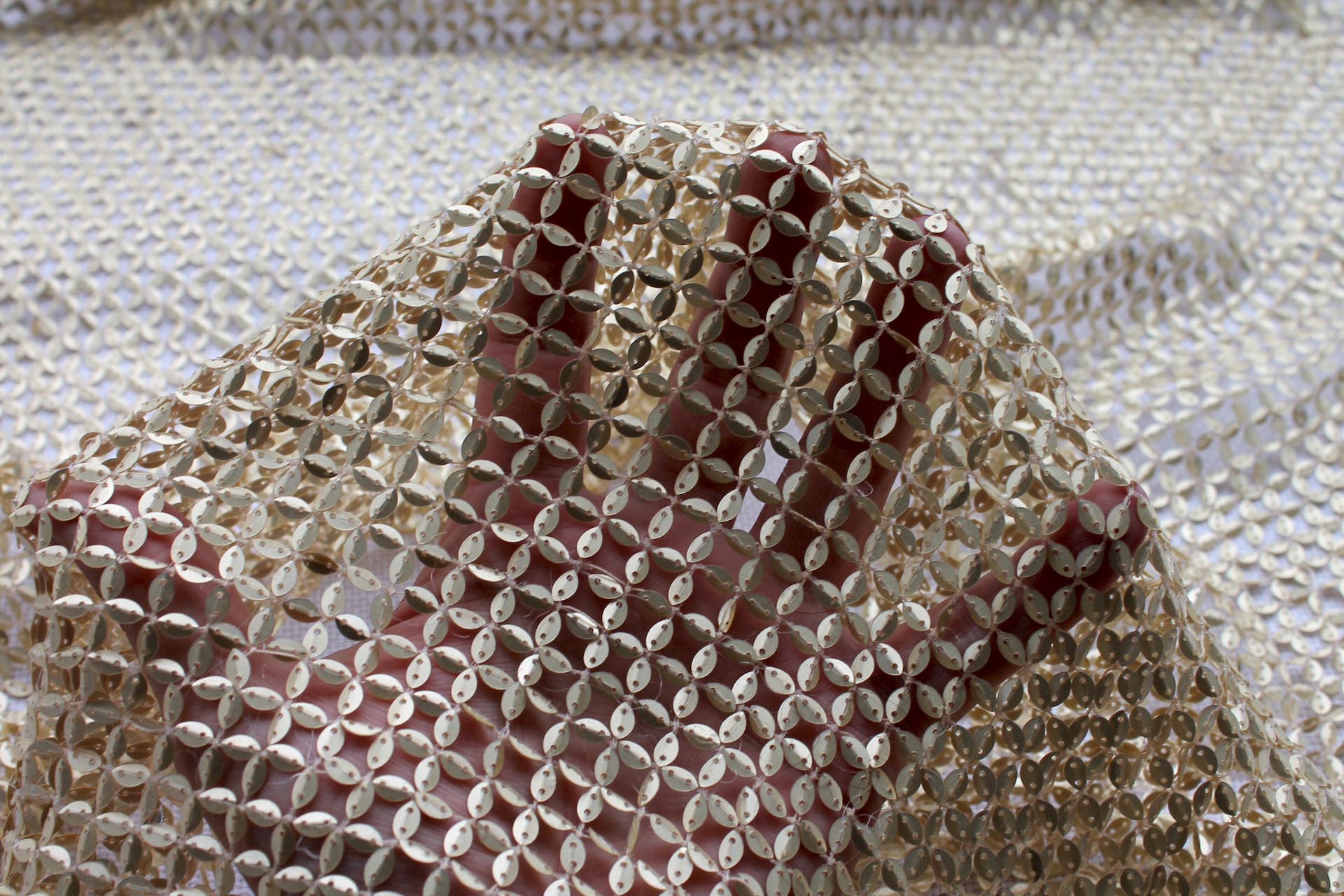 Sequinned Fishnet - Matte Gold fabric, image 6 of 6